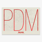 Poster of Palma composed with letters in extra light font printed on red and an off-white background