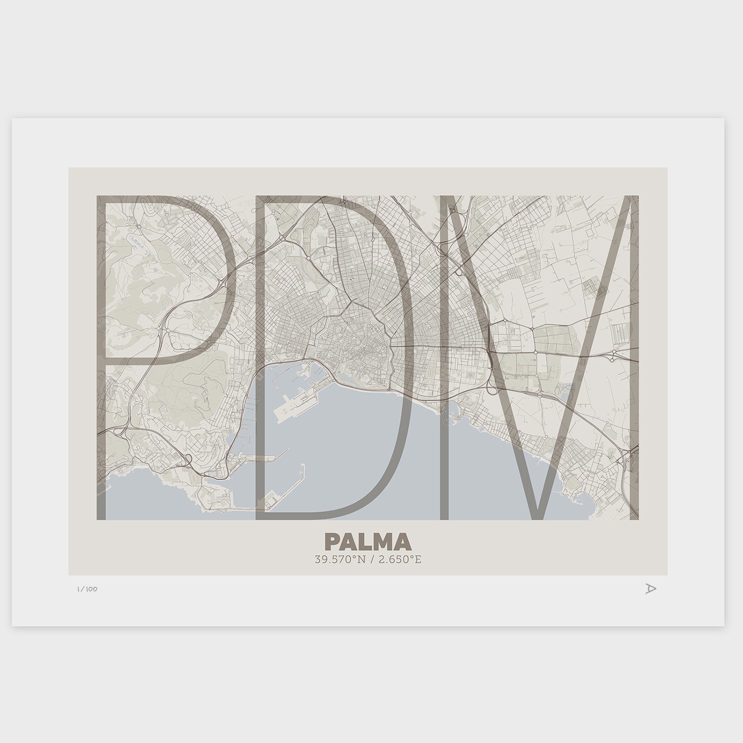 Lámina tipográfica de Palma – diseño Ultrafina, sin marco sobre papel