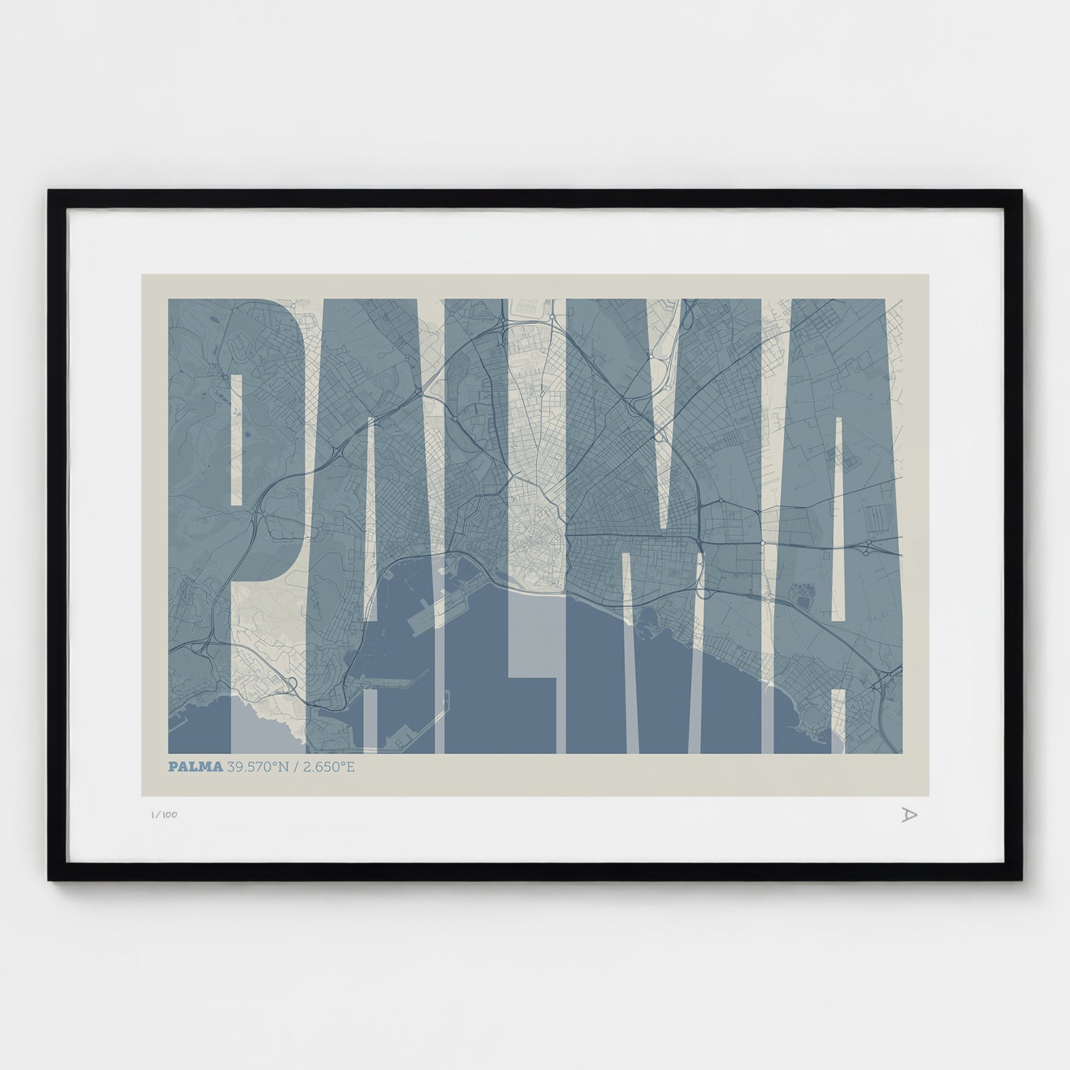 Lámina tipográfica de Palma – diseño Extra Comprimida, marco negro