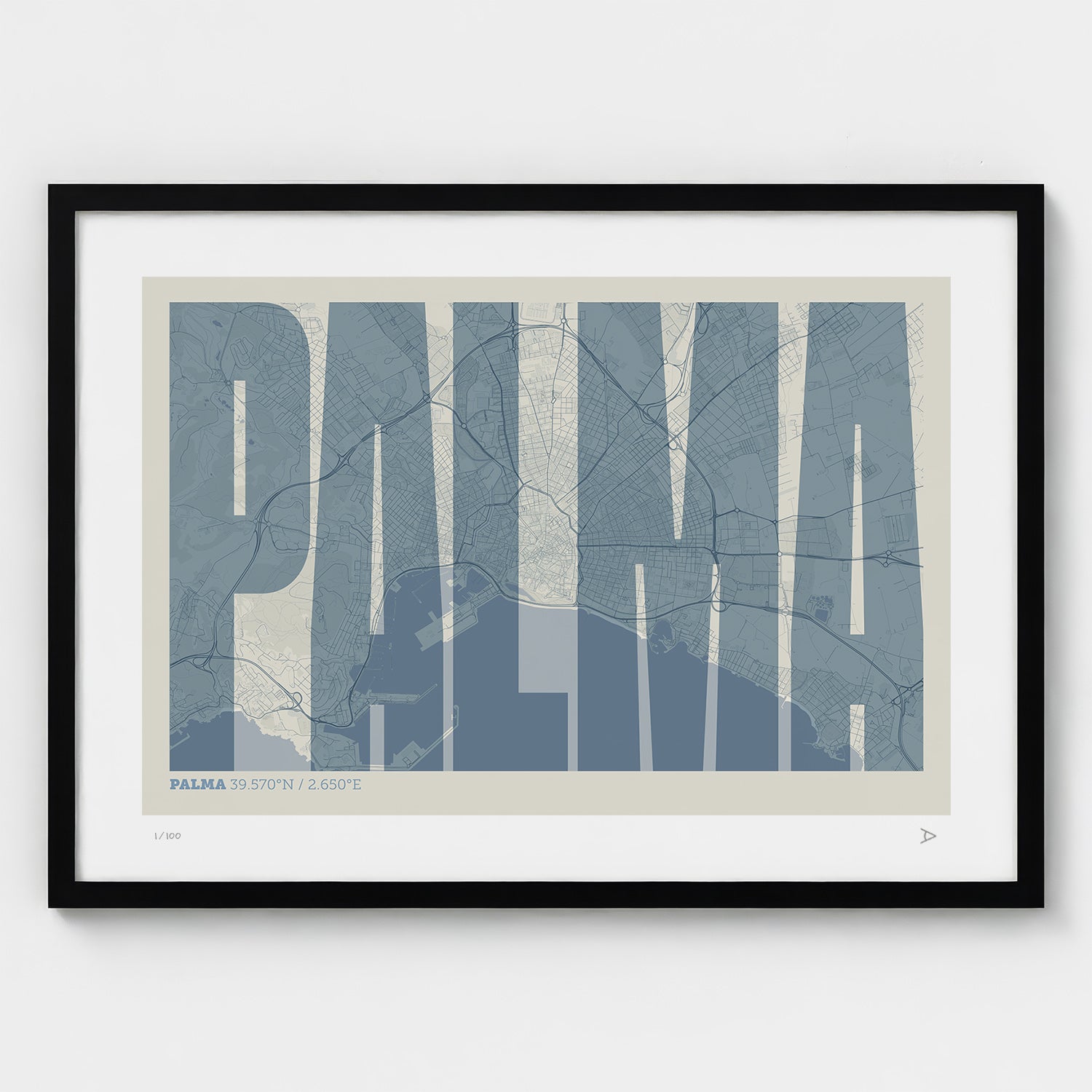 Lámina tipográfica de Palma – diseño Extra Comprimida, marco negro