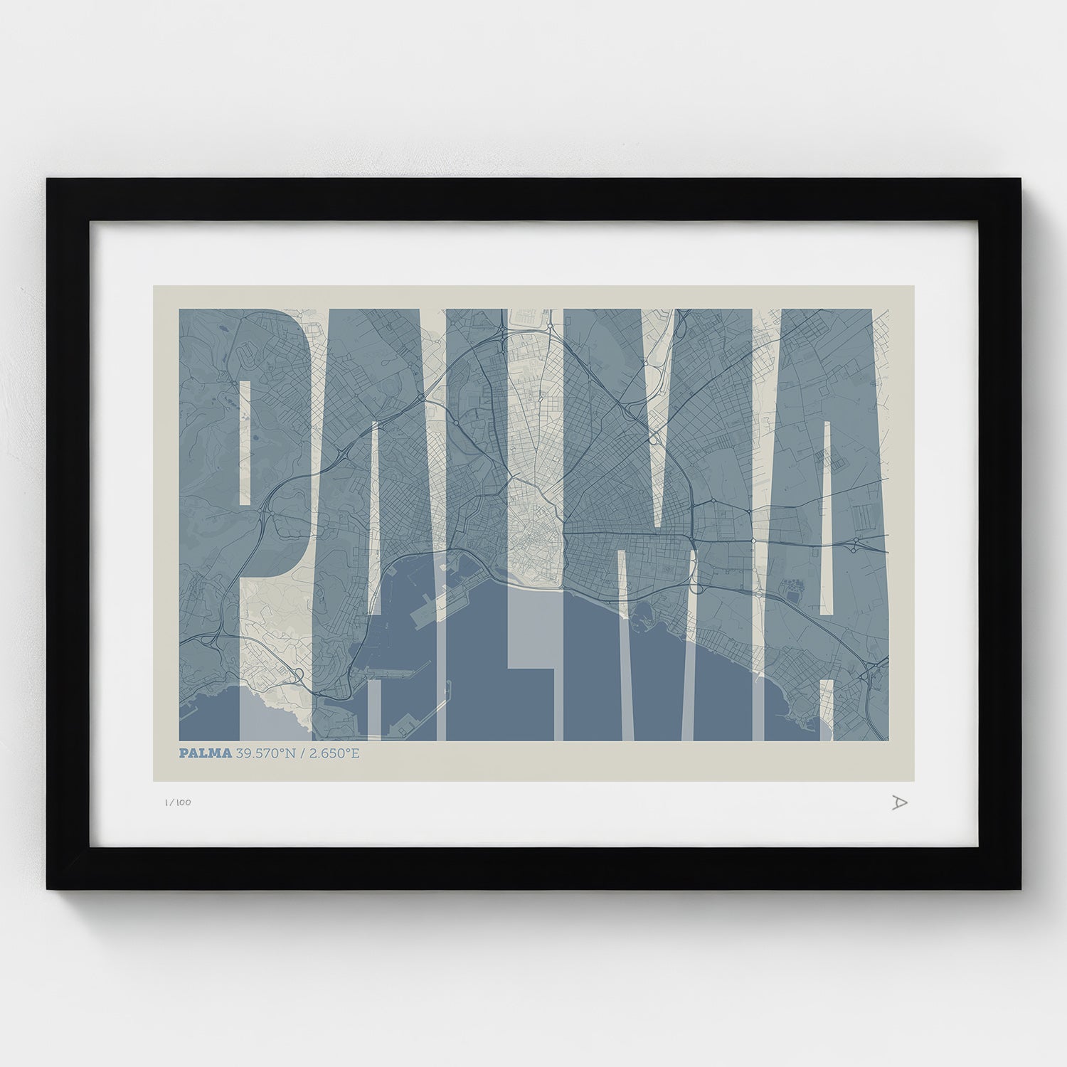 Lámina tipográfica de Palma – diseño Extra Comprimida, marco negro