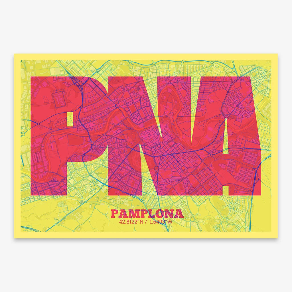 Decorative print of Pamplona – Modern typographic art