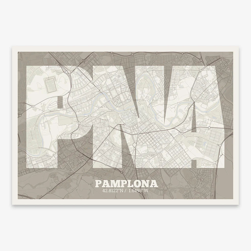 Decorative print of Pamplona – Modern typographic art
