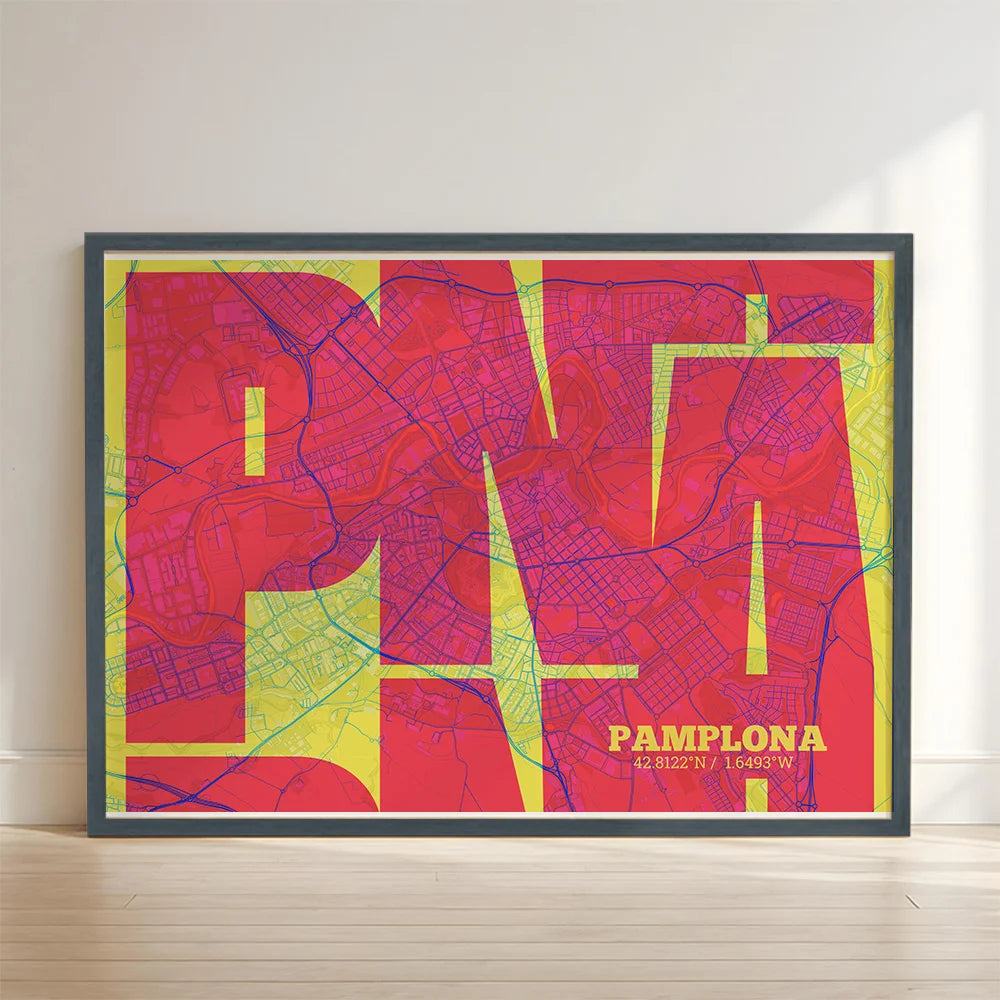 Artistic poster of Pamplona with geometric typography - Custom decoration