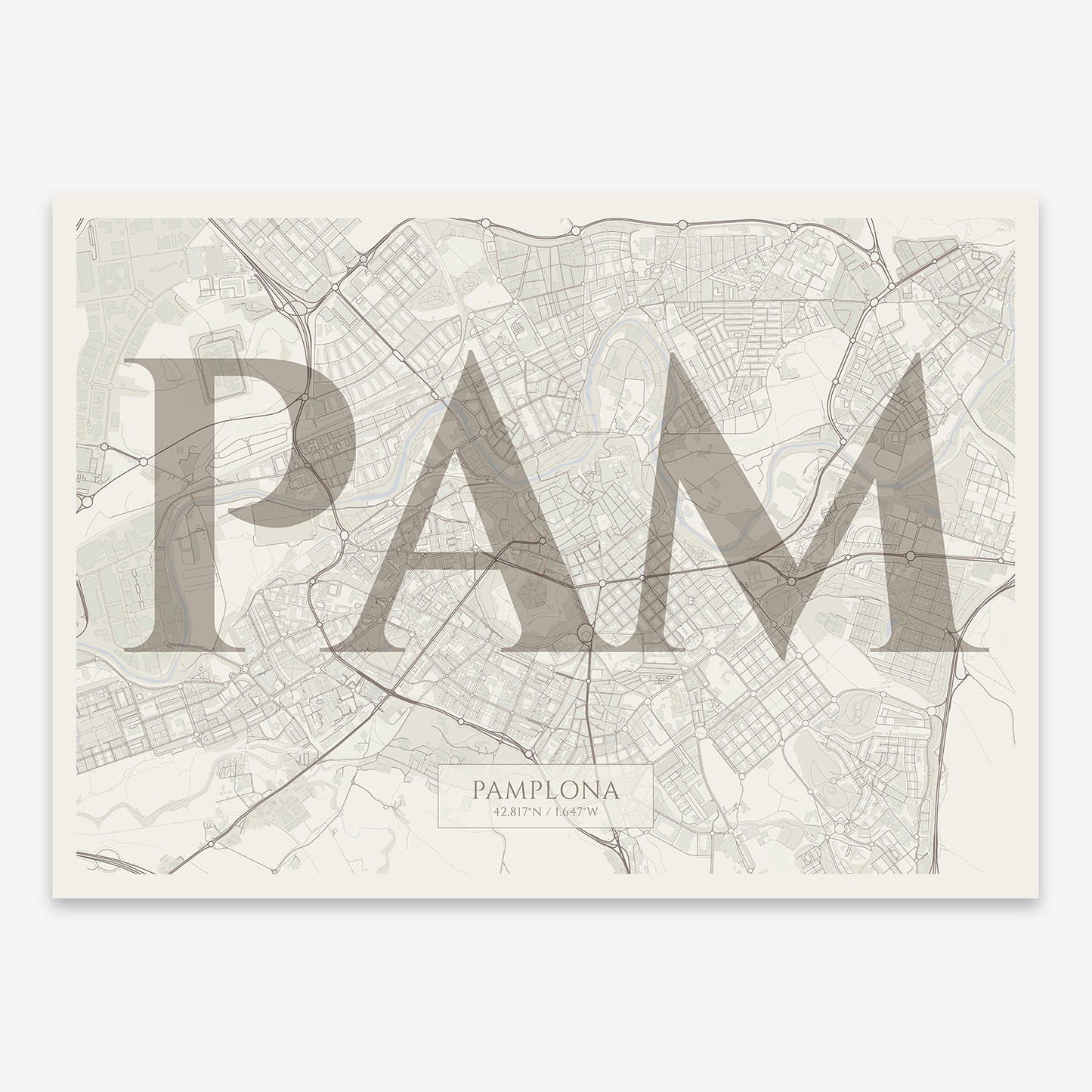 Pamplona Map V06 Rustic / No Frame / No