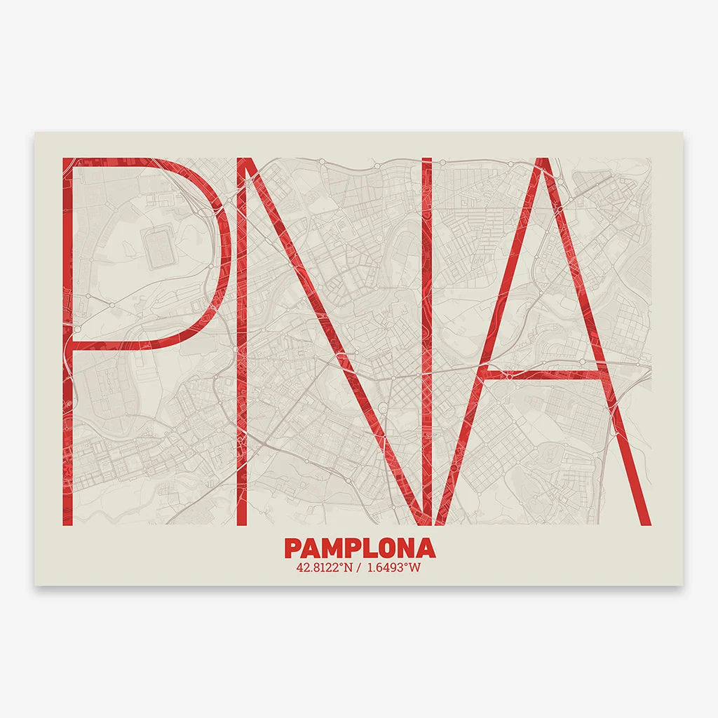Decorative poster of Pamplona – Ultra-thin typographic art