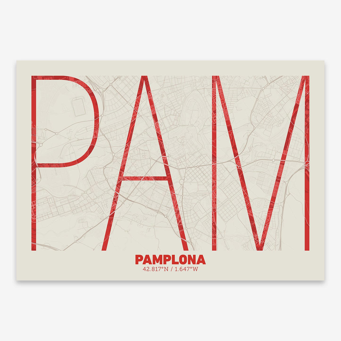 Pamplona Map V07 Boho / No Frame / No