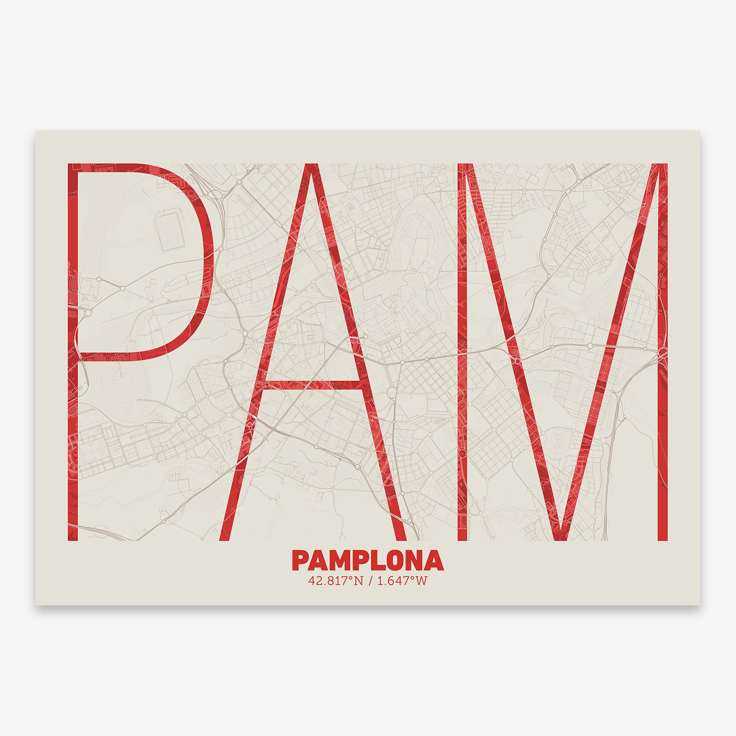 Pamplona Map V07 Boho / No Frame / No