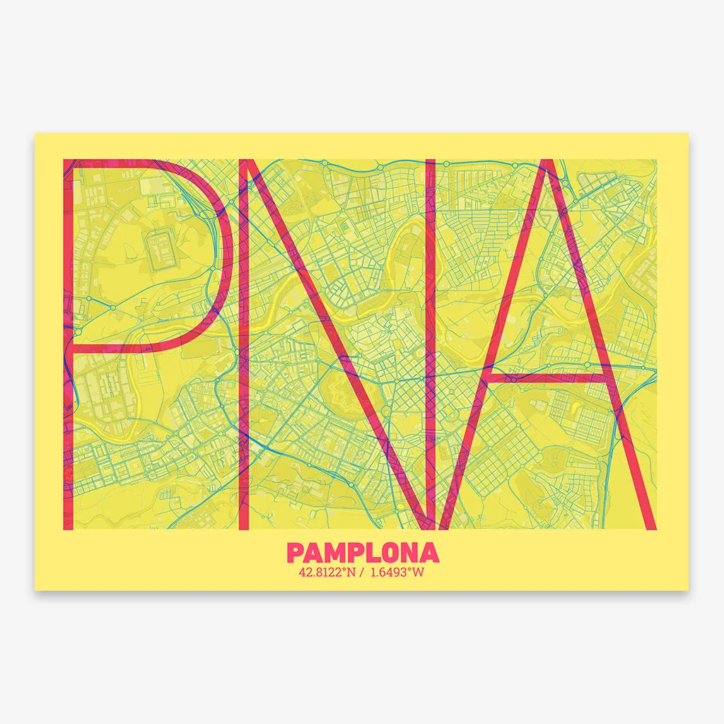 Decorative poster of Pamplona – Ultra-thin typographic art