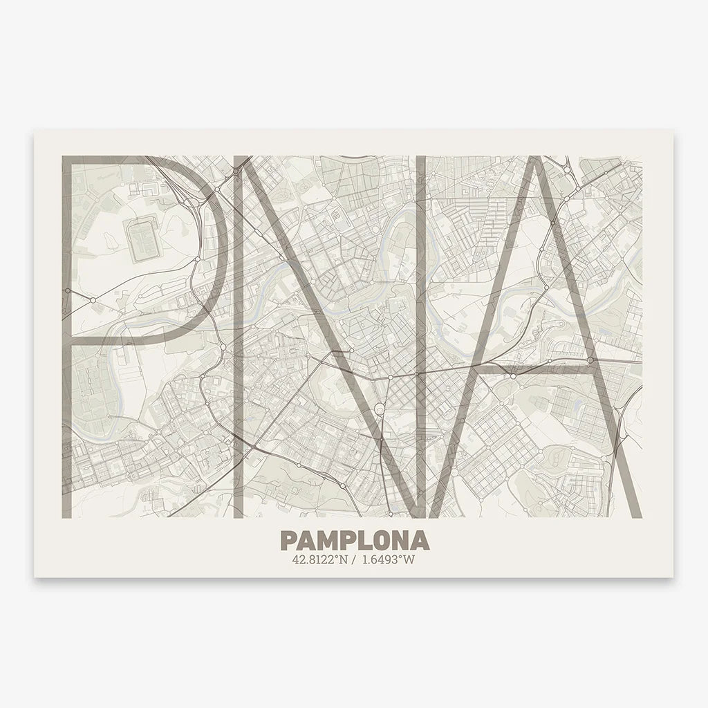 Decorative poster of Pamplona – Ultra-thin typographic art
