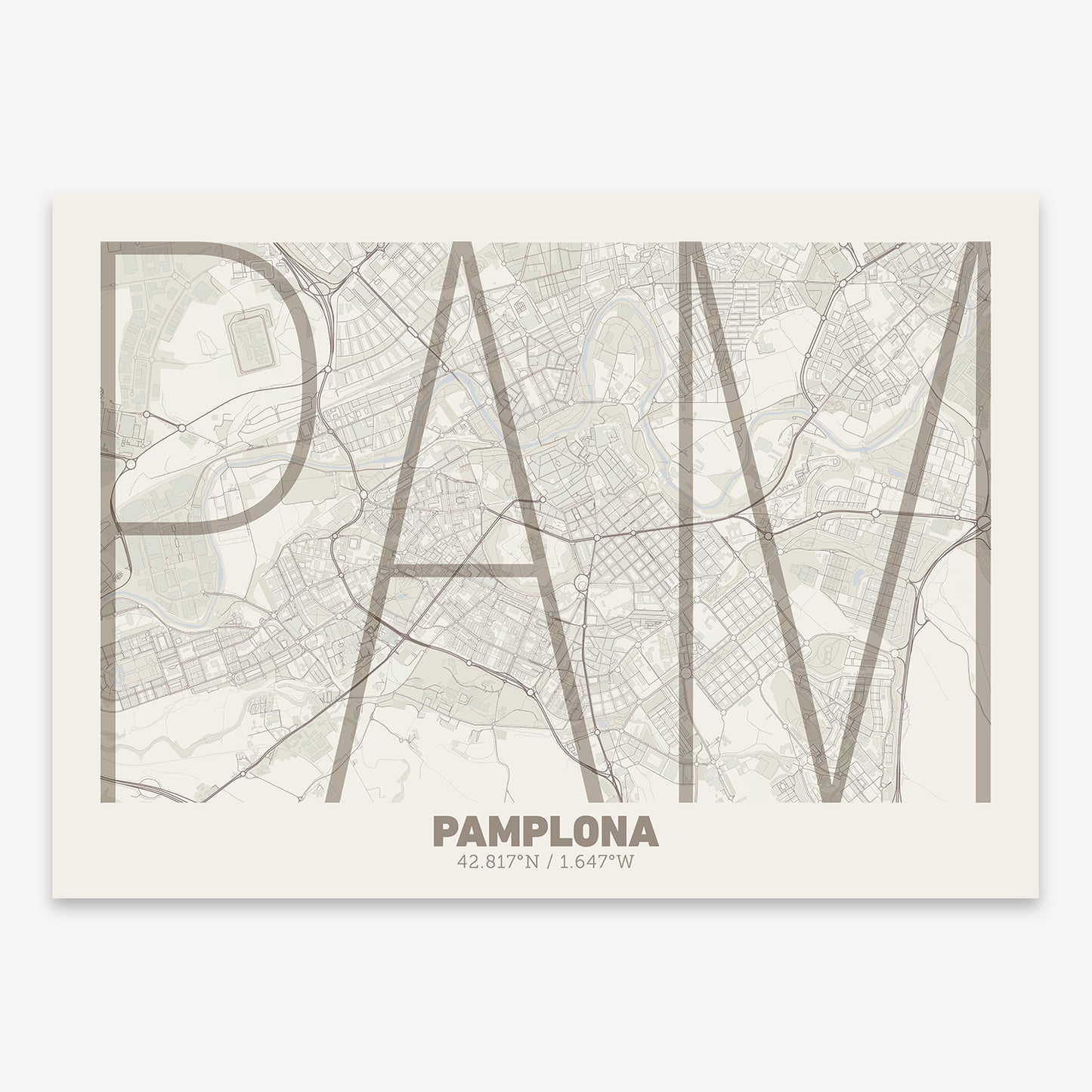 Pamplona Map V07 Rustic / No Frame / No