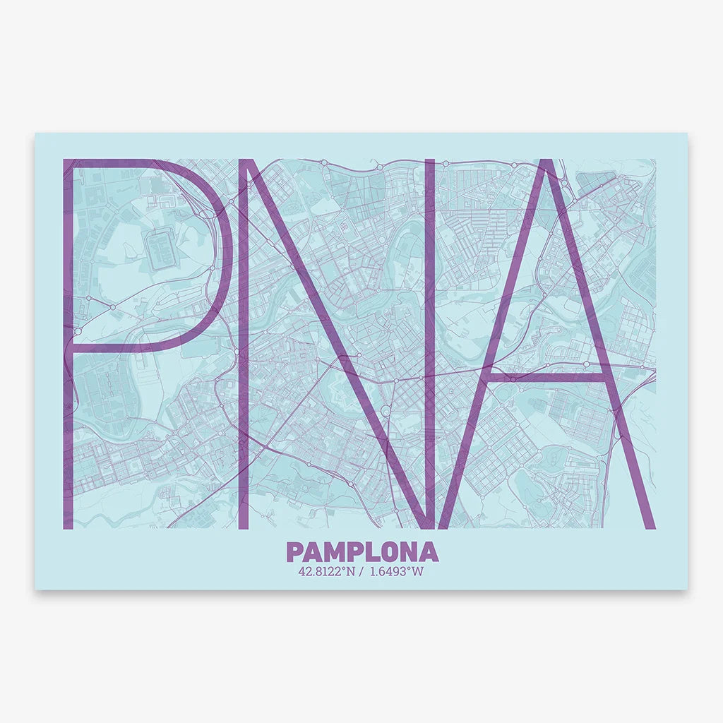 Decorative poster of Pamplona – Ultra-thin typographic art