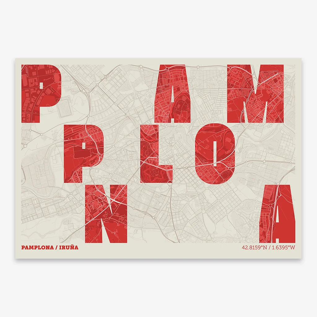 Creative print of Pamplona – Graphic design and typography on a map