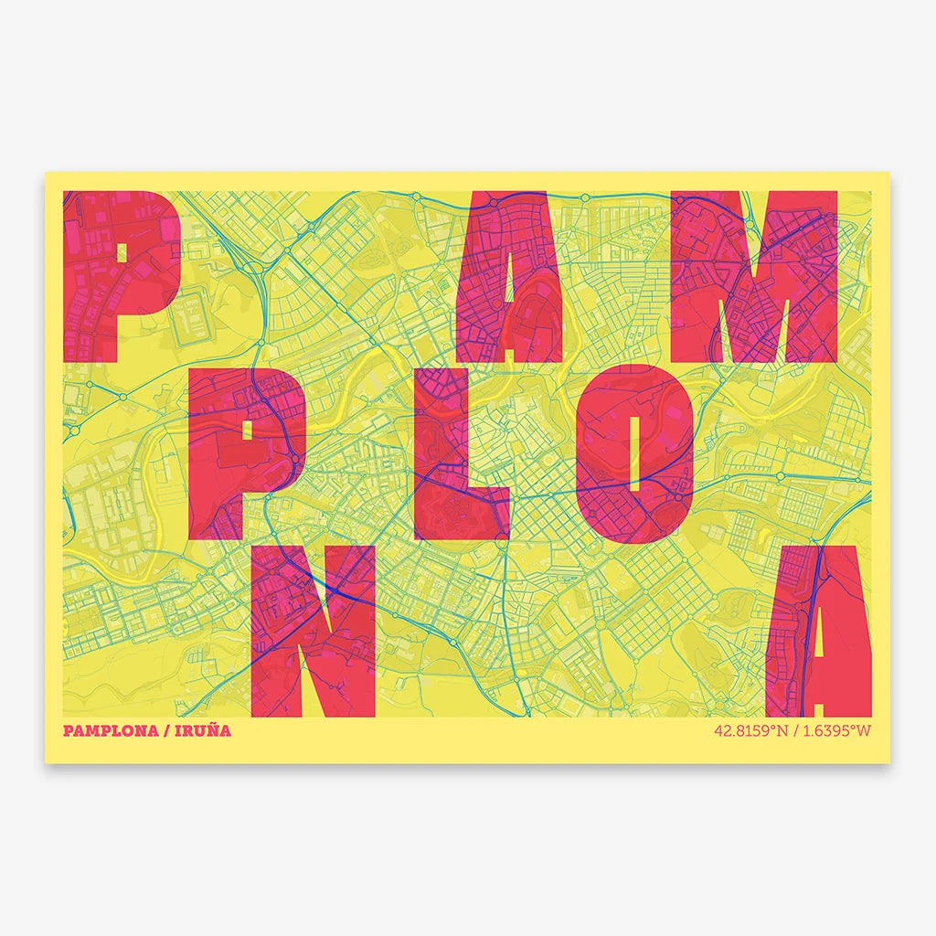 Creative print of Pamplona – Graphic design and typography on a map