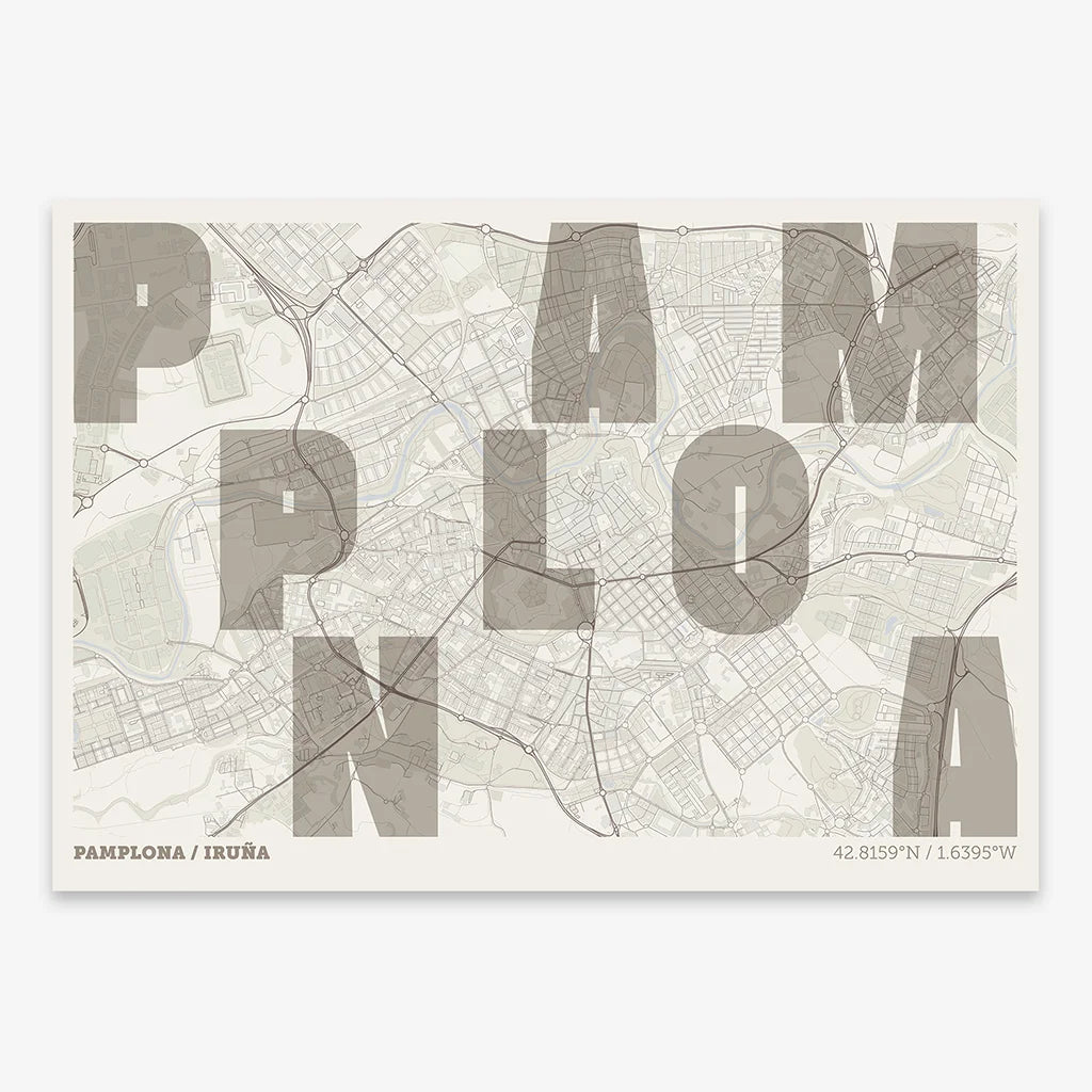 Creative print of Pamplona – Graphic design and typography on a map