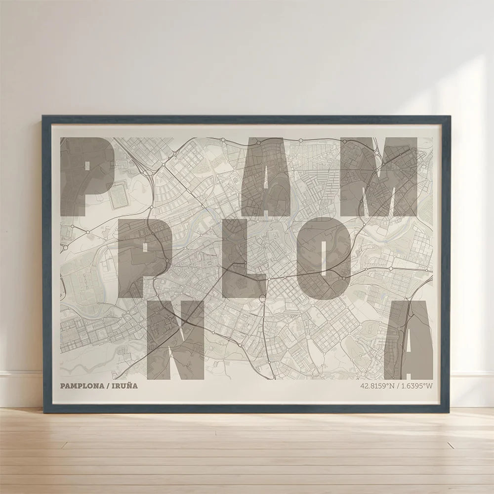 Creative print of Pamplona – Graphic design and typography on a map