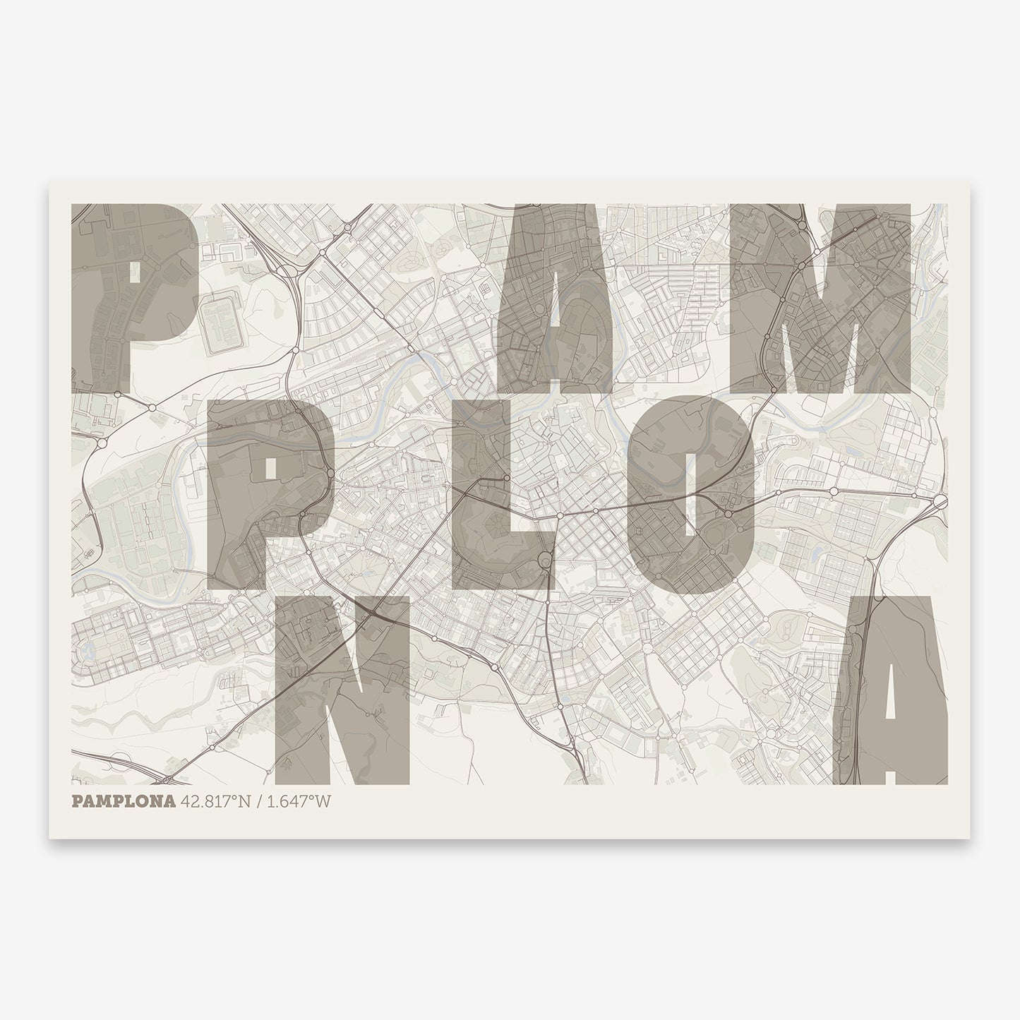 Pamplona Map V08 Rustic / No Frame / No