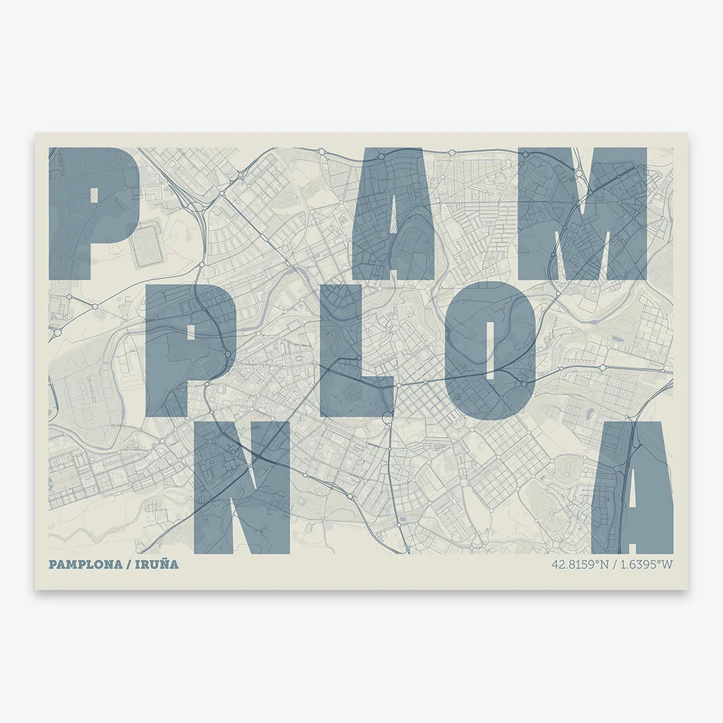 Creative print of Pamplona – Graphic design and typography on a map