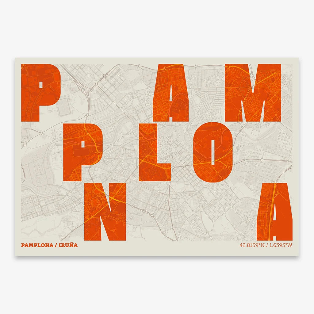 Creative print of Pamplona – Graphic design and typography on a map