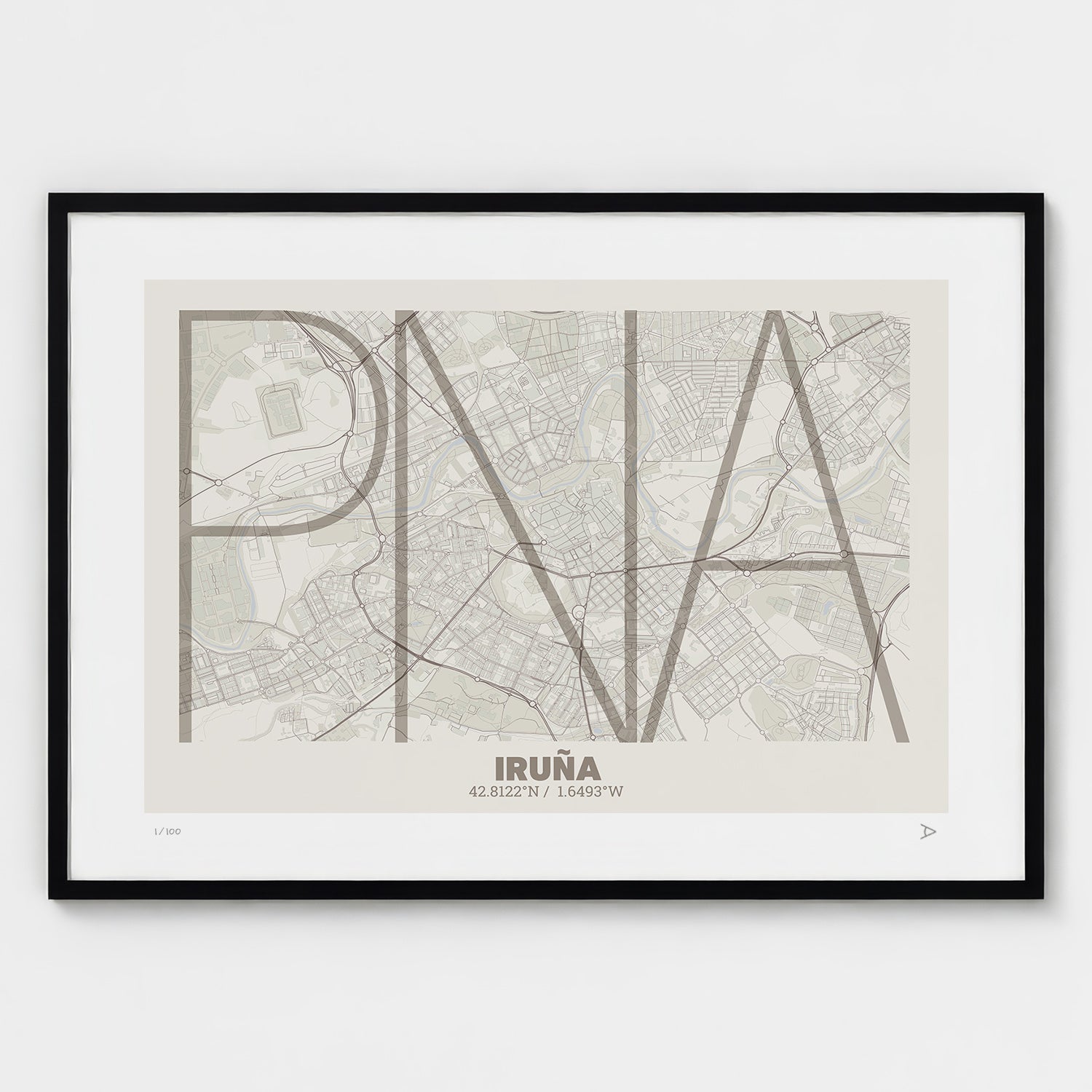 Lámina tipográfica de Pamplona – diseño Ultrafina, marco negro