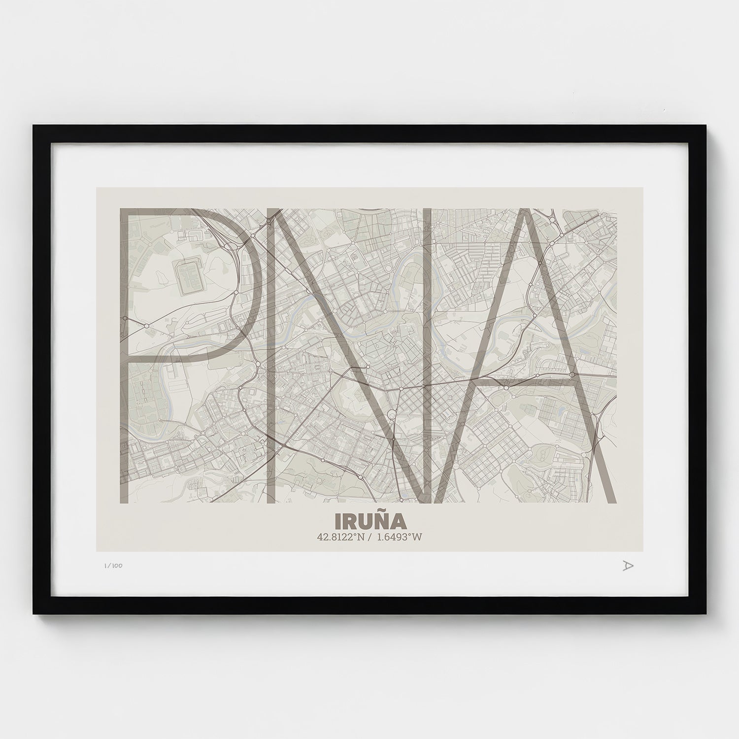Lámina tipográfica de Pamplona – diseño Ultrafina, marco negro