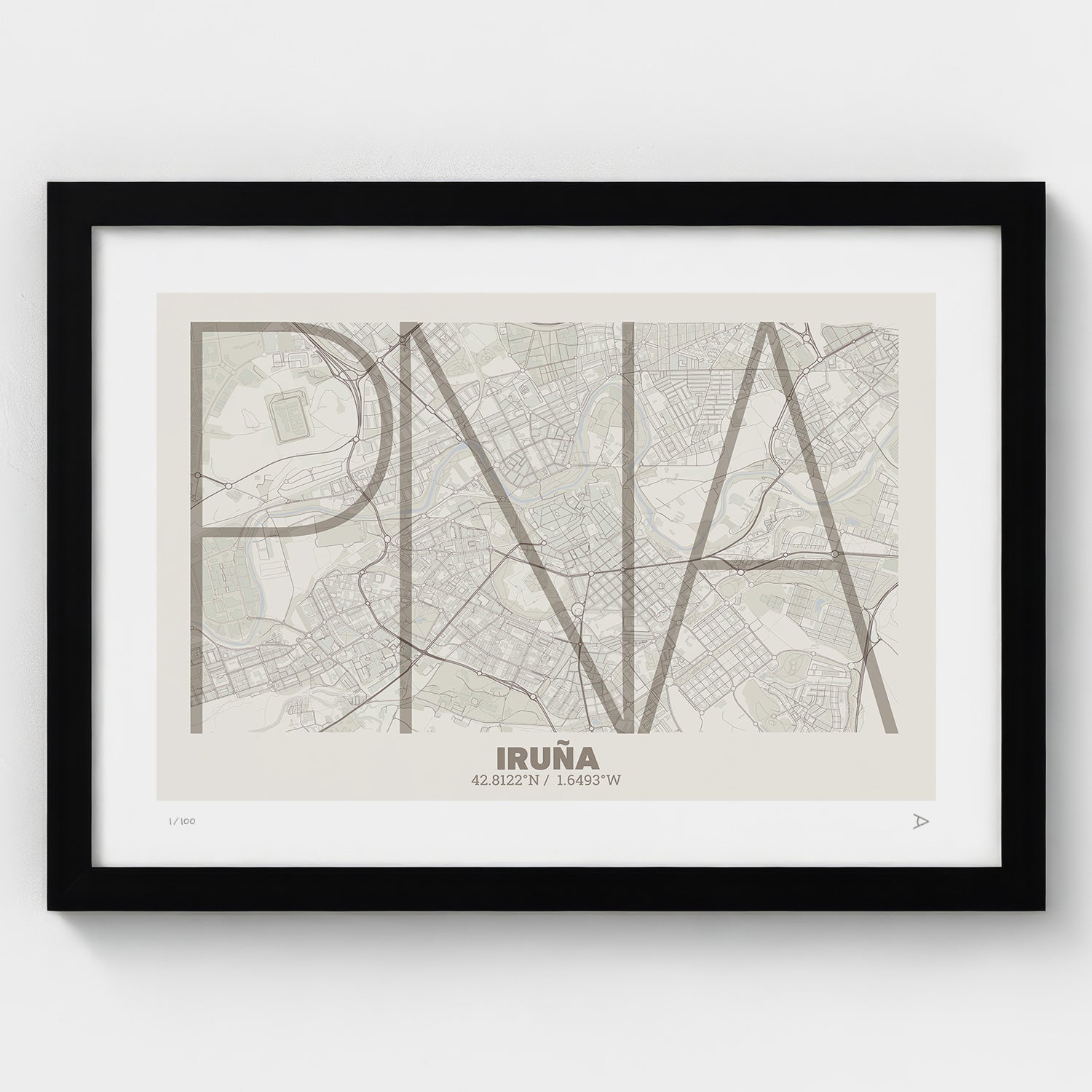 Lámina tipográfica de Pamplona – diseño Ultrafina, marco negro