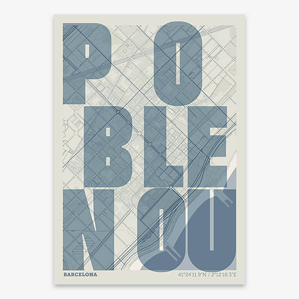 Artistic map of Poblenou – Graphic design and typography on map