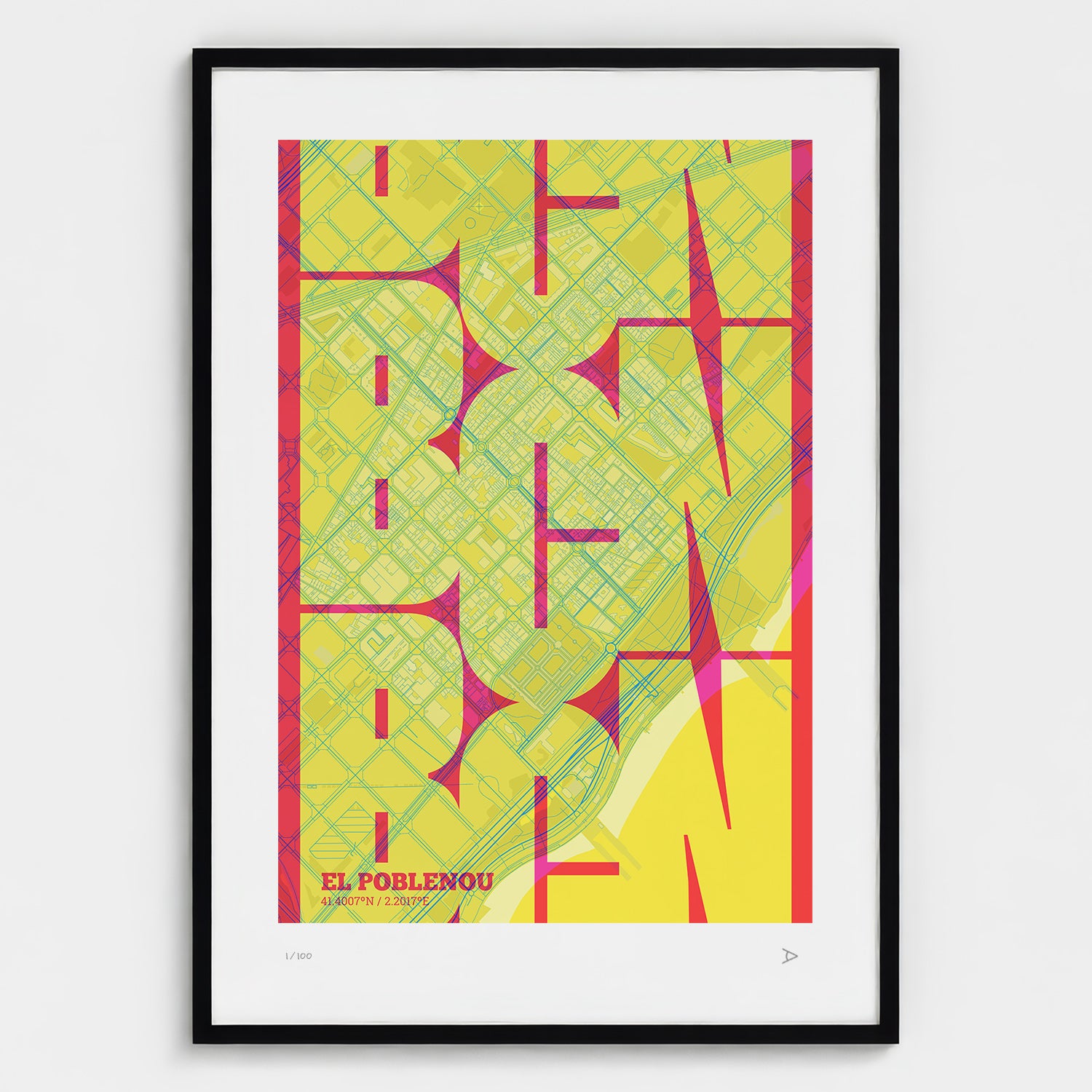 Poblenou Map Art Print typographic print, Inseparable design