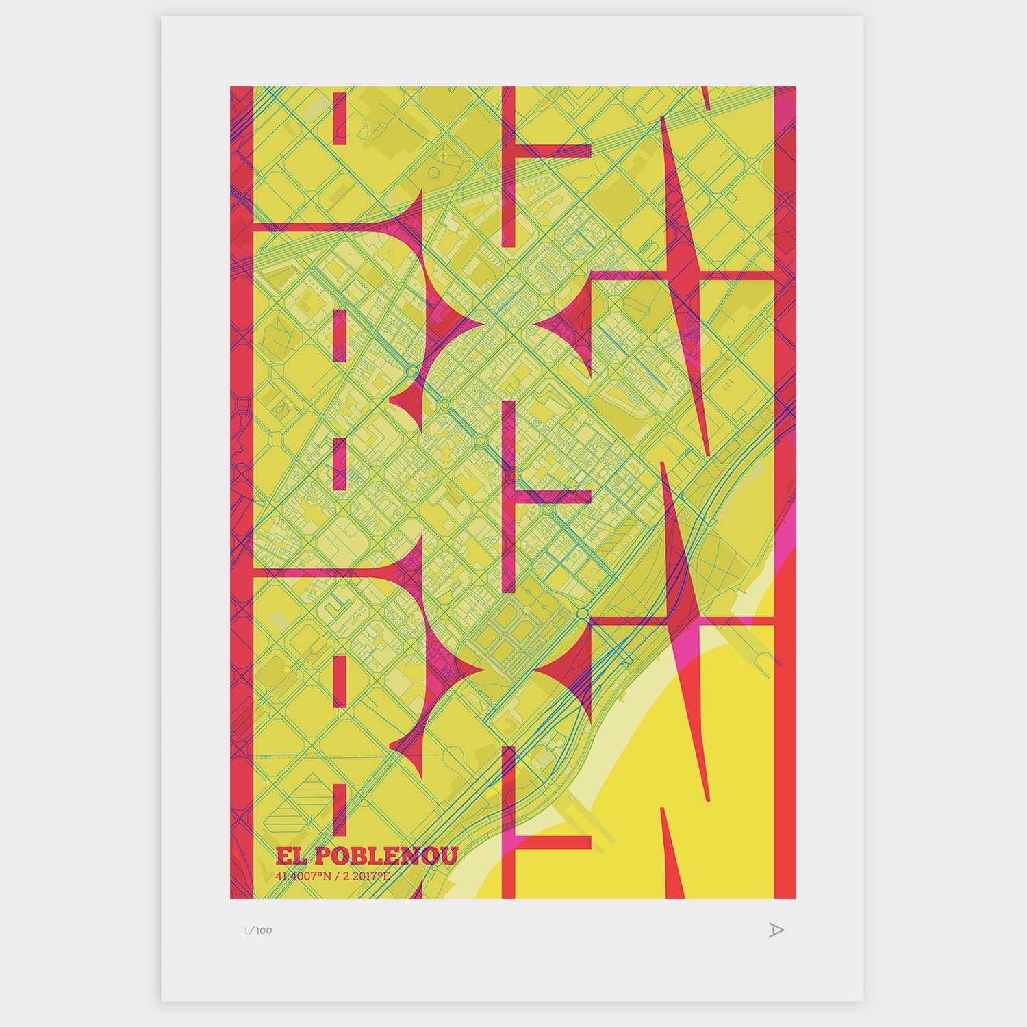 Poblenou Map Art Print typographic print, Inseparable design