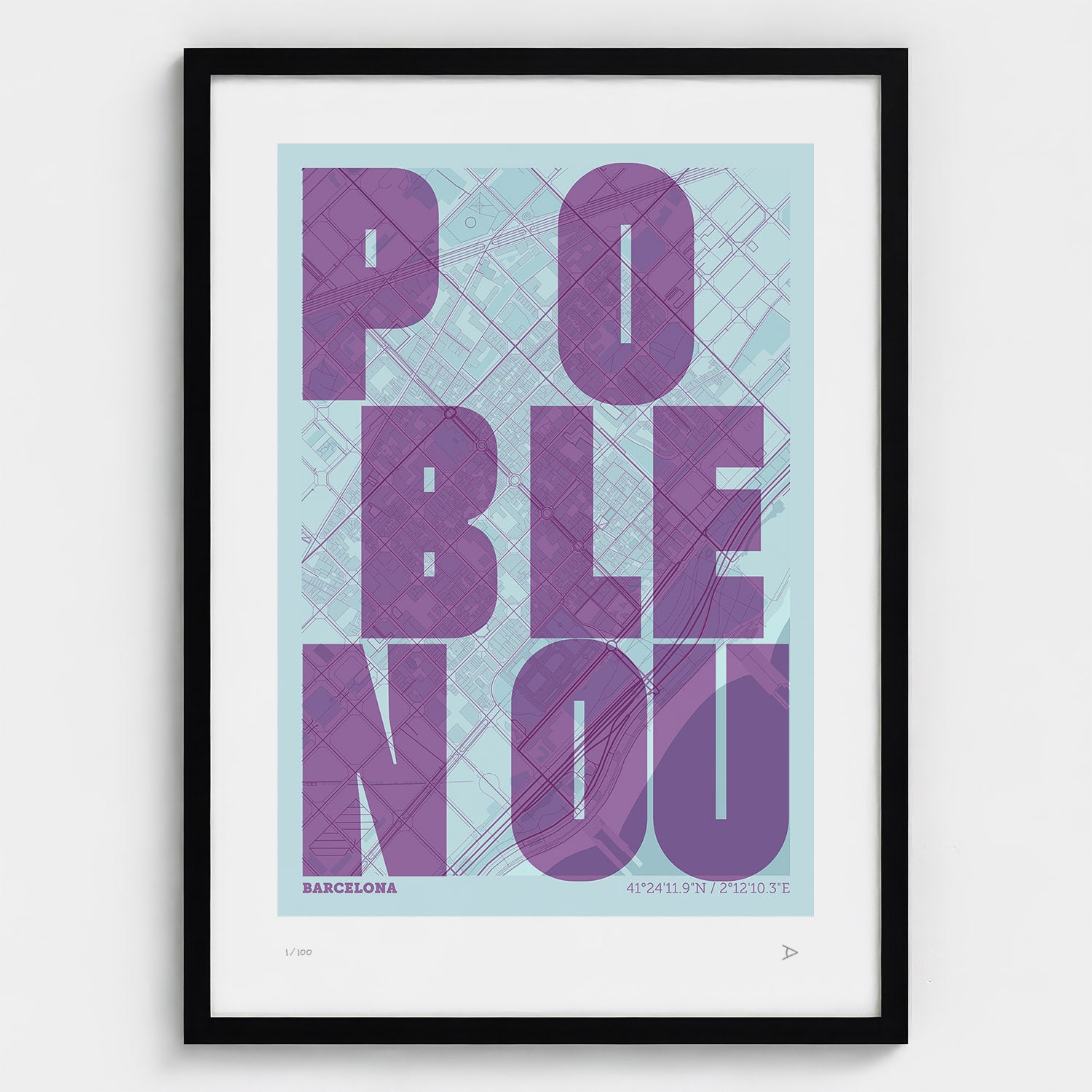 Lámina tipográfica de Poblenou – diseño Revoltosa, marco negro