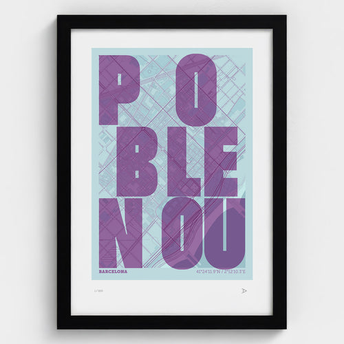 Lámina tipográfica de Poblenou – diseño Revoltosa, marco negro