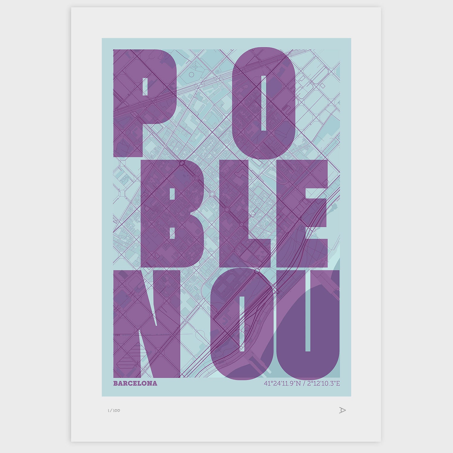 Lámina tipográfica de Poblenou – diseño Revoltosa, sin marco sobre papel