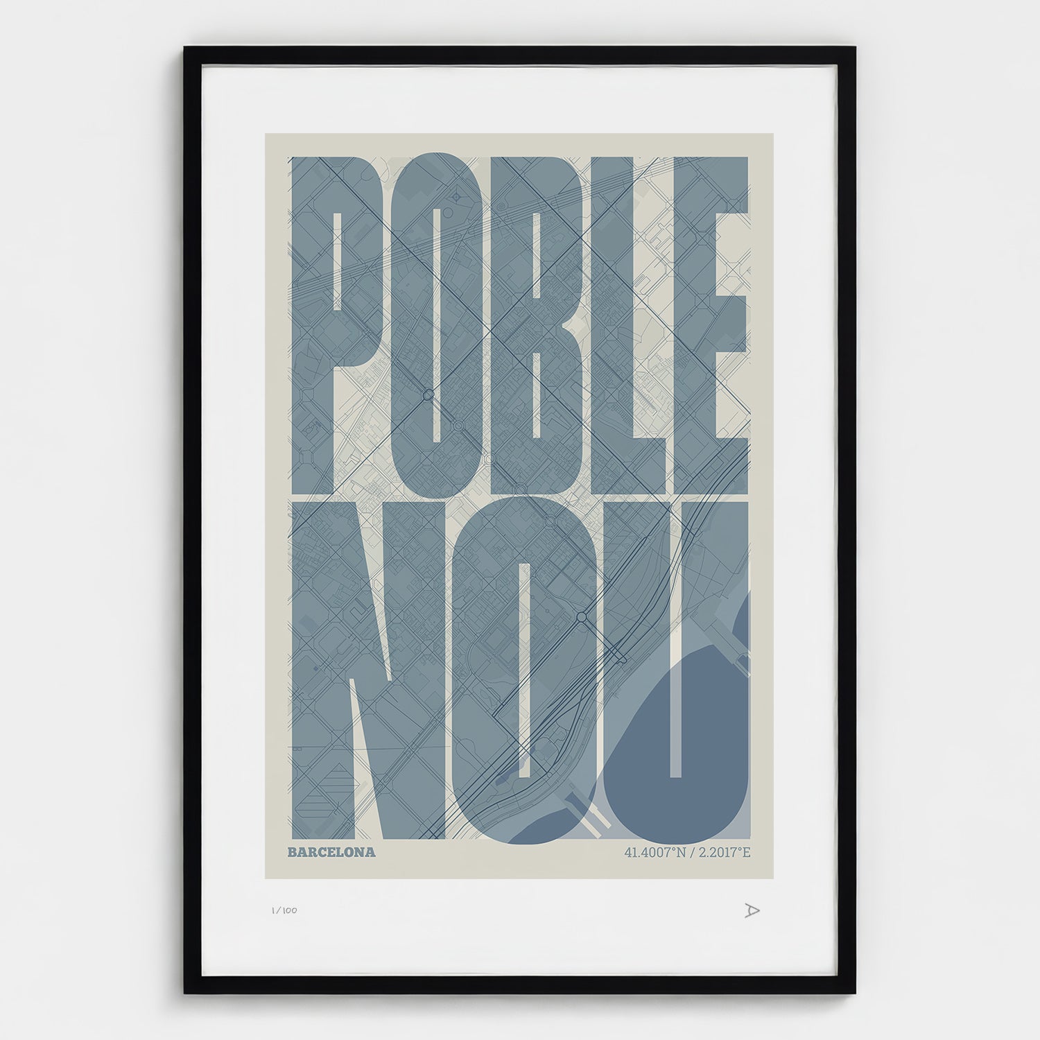 Poblenou Map Art Print typographic print, Extra Comprimida design