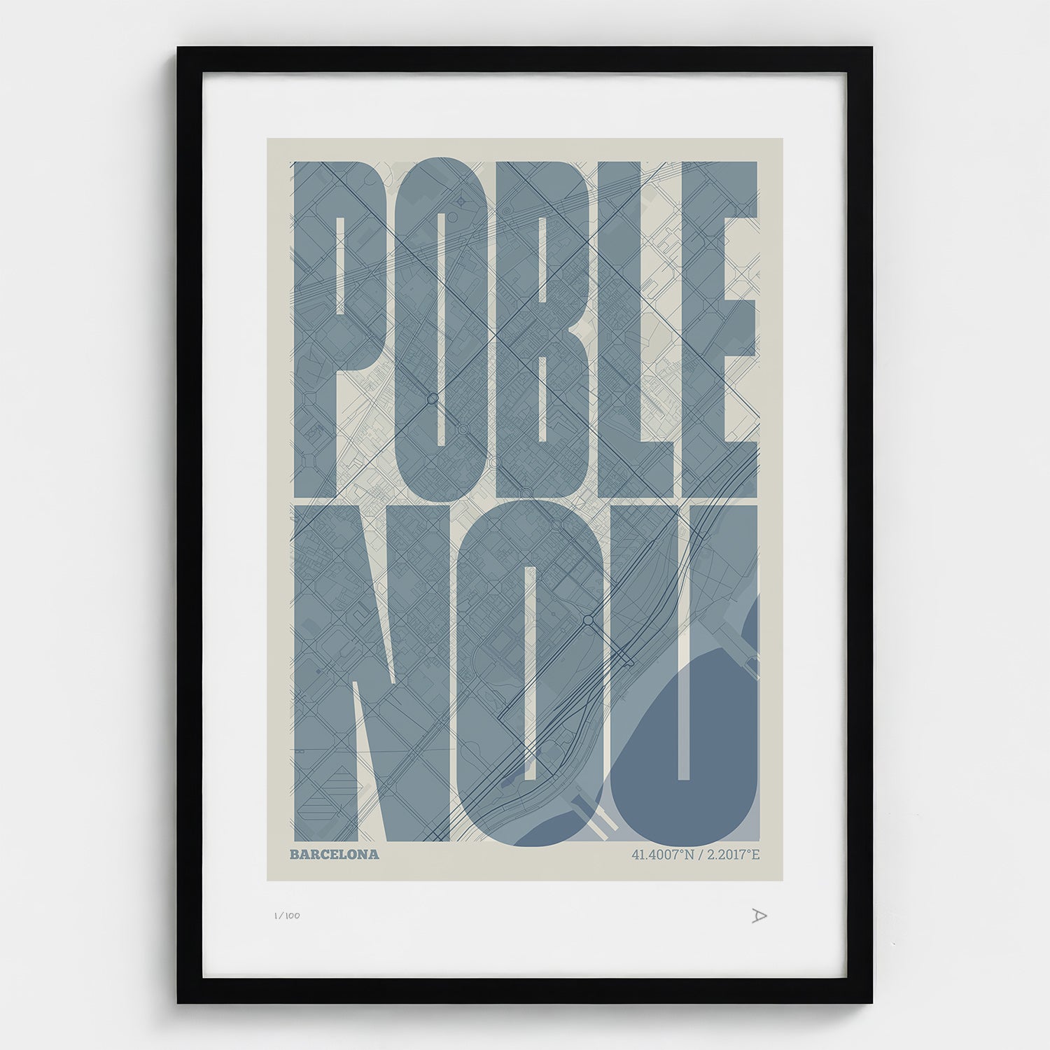 Poblenou Map Art Print typographic print, Extra Comprimida design