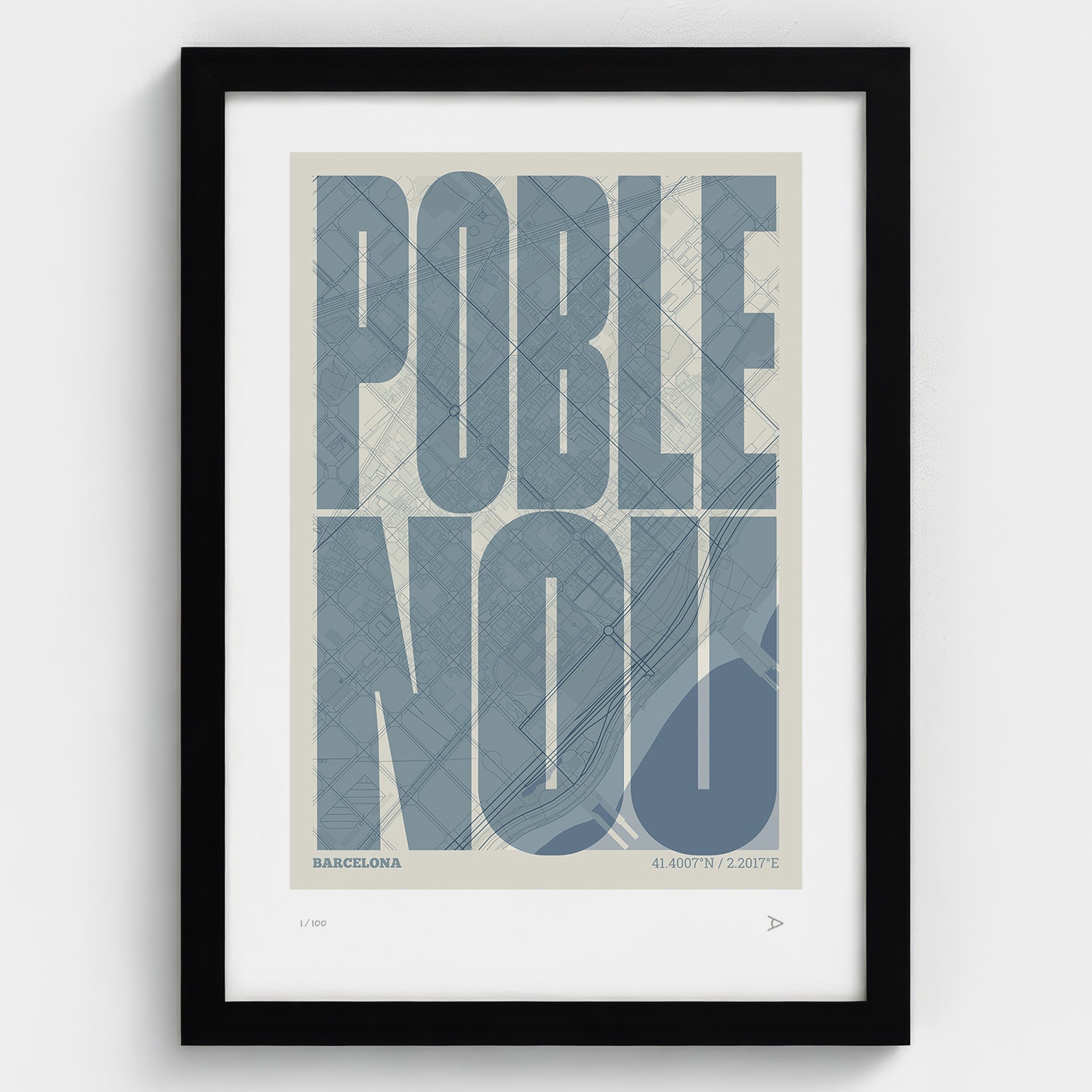 Poblenou Map Art Print typographic print, Extra Comprimida design