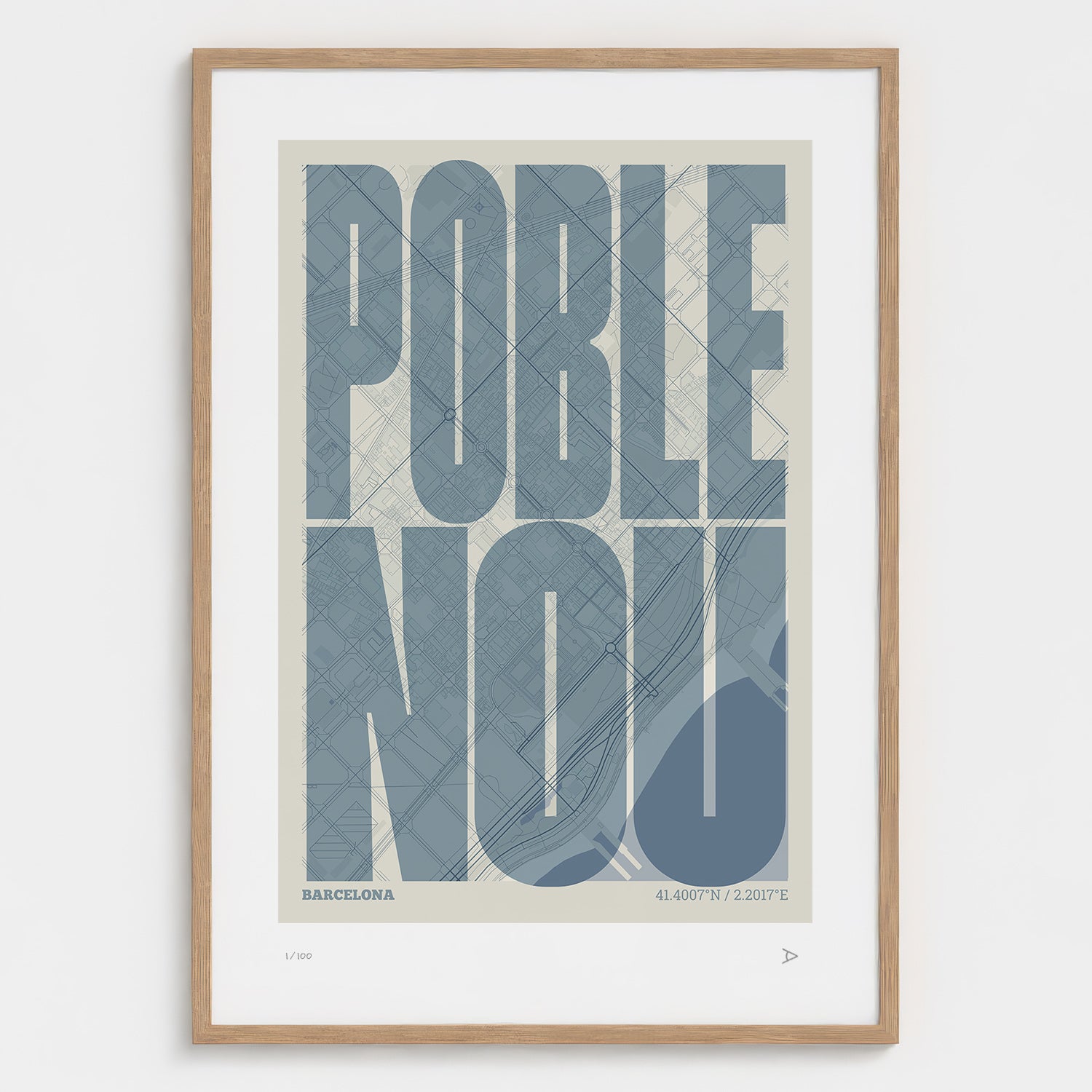 Poblenou Map Art Print typographic print, Extra Comprimida design