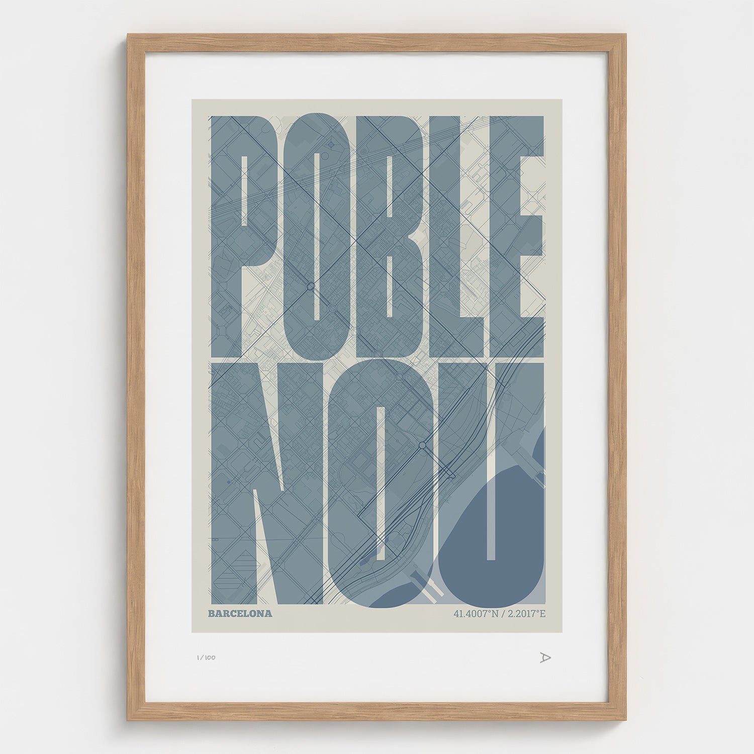 Poblenou Map Art Print typographic print, Extra Comprimida design