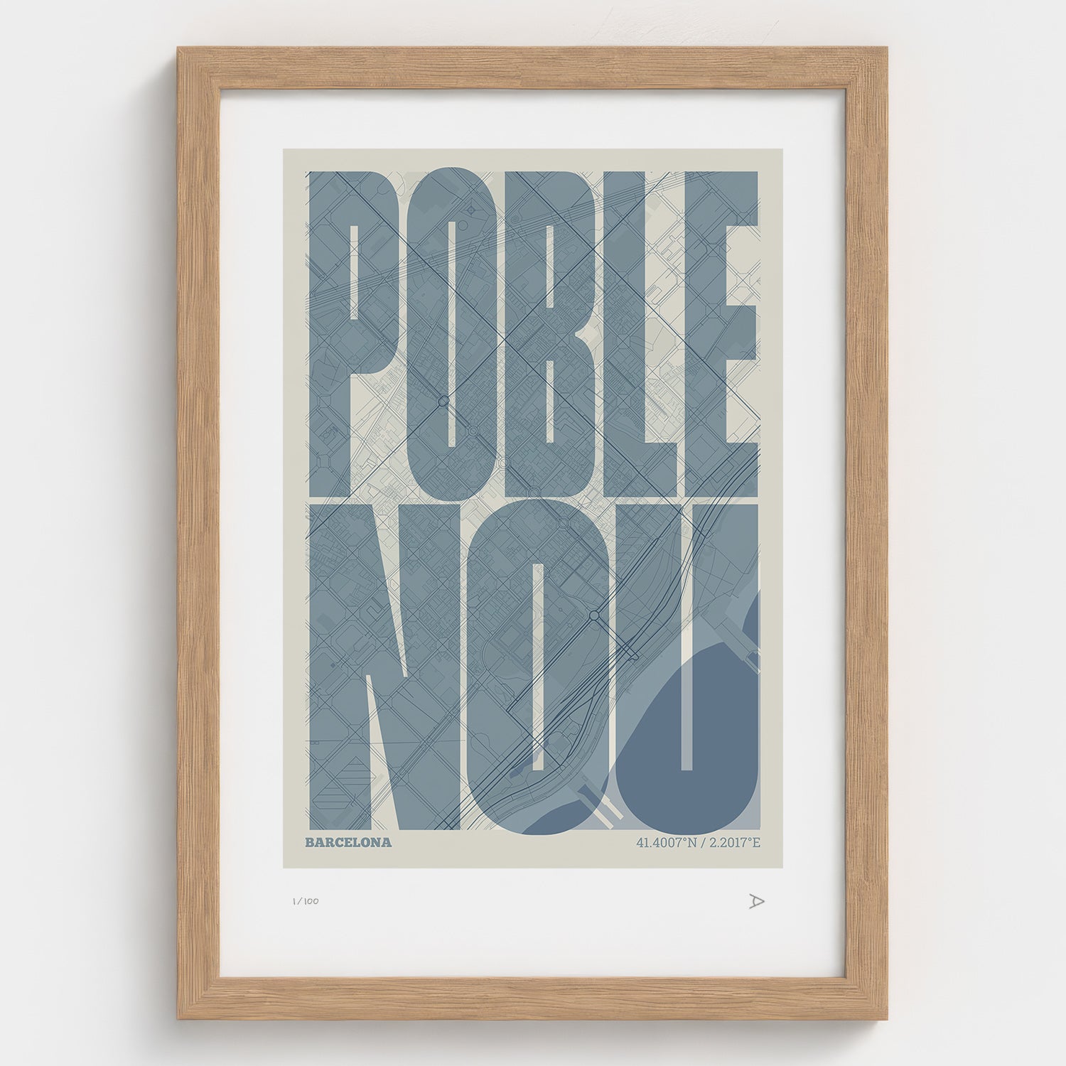 Poblenou Map Art Print typographic print, Extra Comprimida design