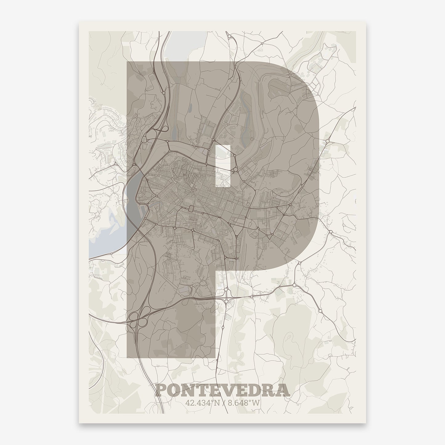 Pontevedra map V02 Rustic / No Frame / No