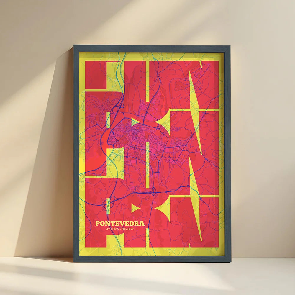 Pontevedra art poster with geometric typography - Custom decoration