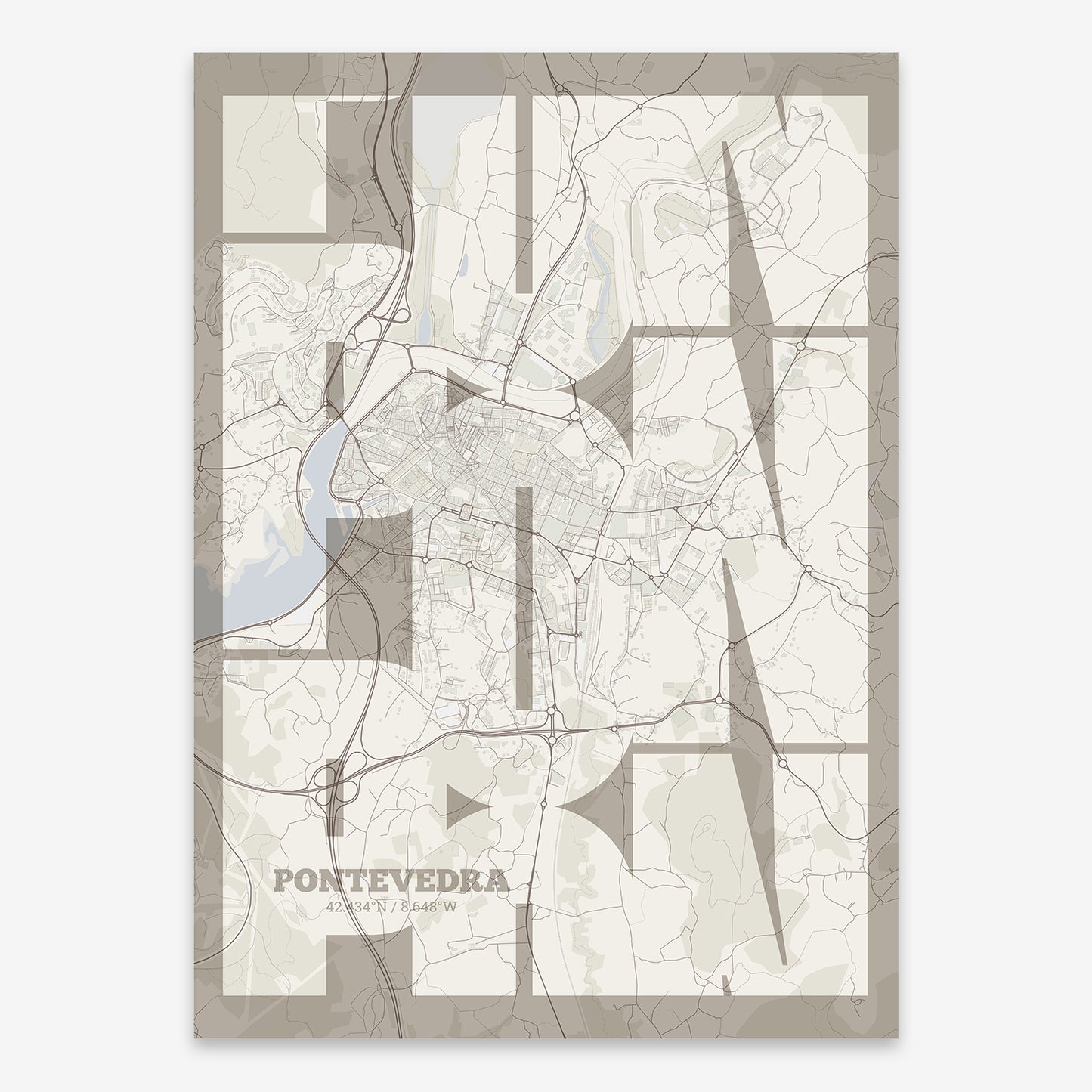 Pontevedra map V03 Rustic / No Frame / No