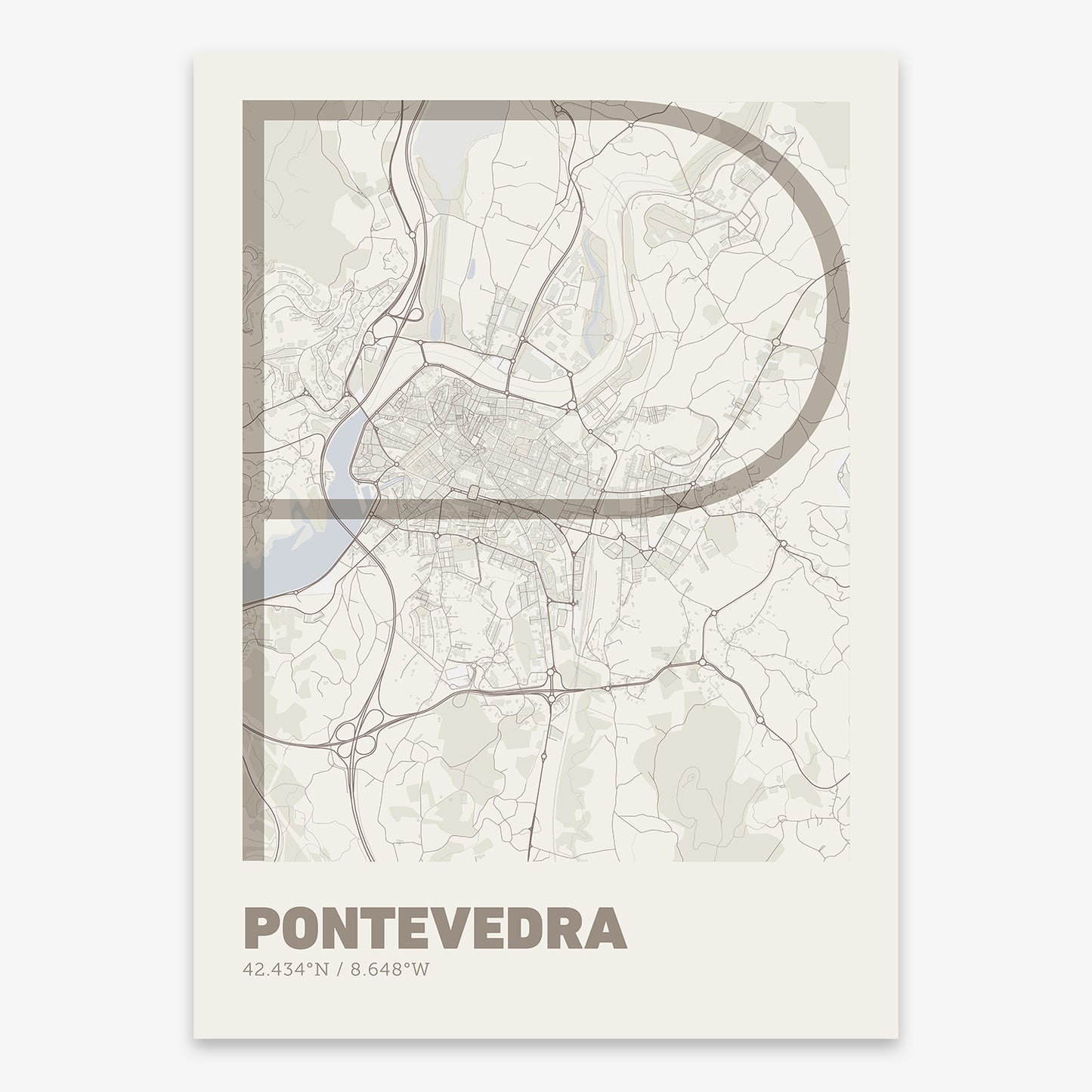 Pontevedra map V07 Rustic / No Frame / No