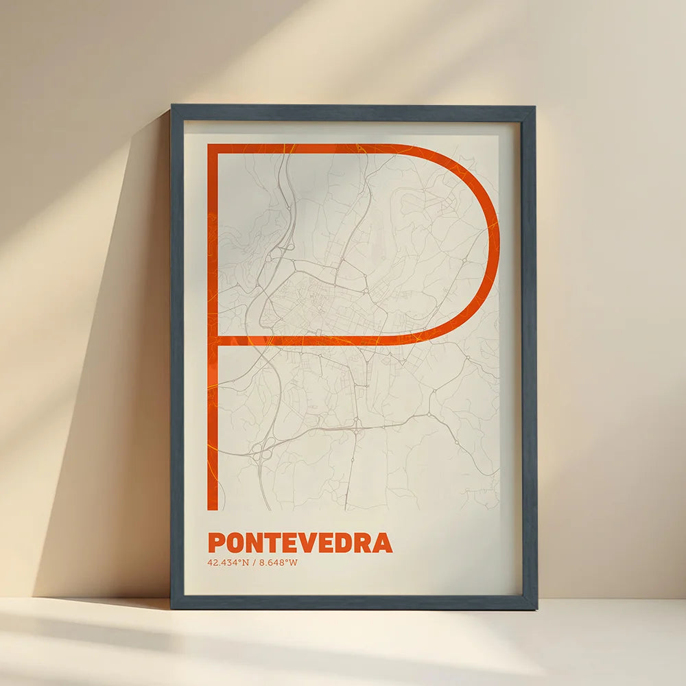 Decorative poster of Pontevedra – Ultra-fine typographic art