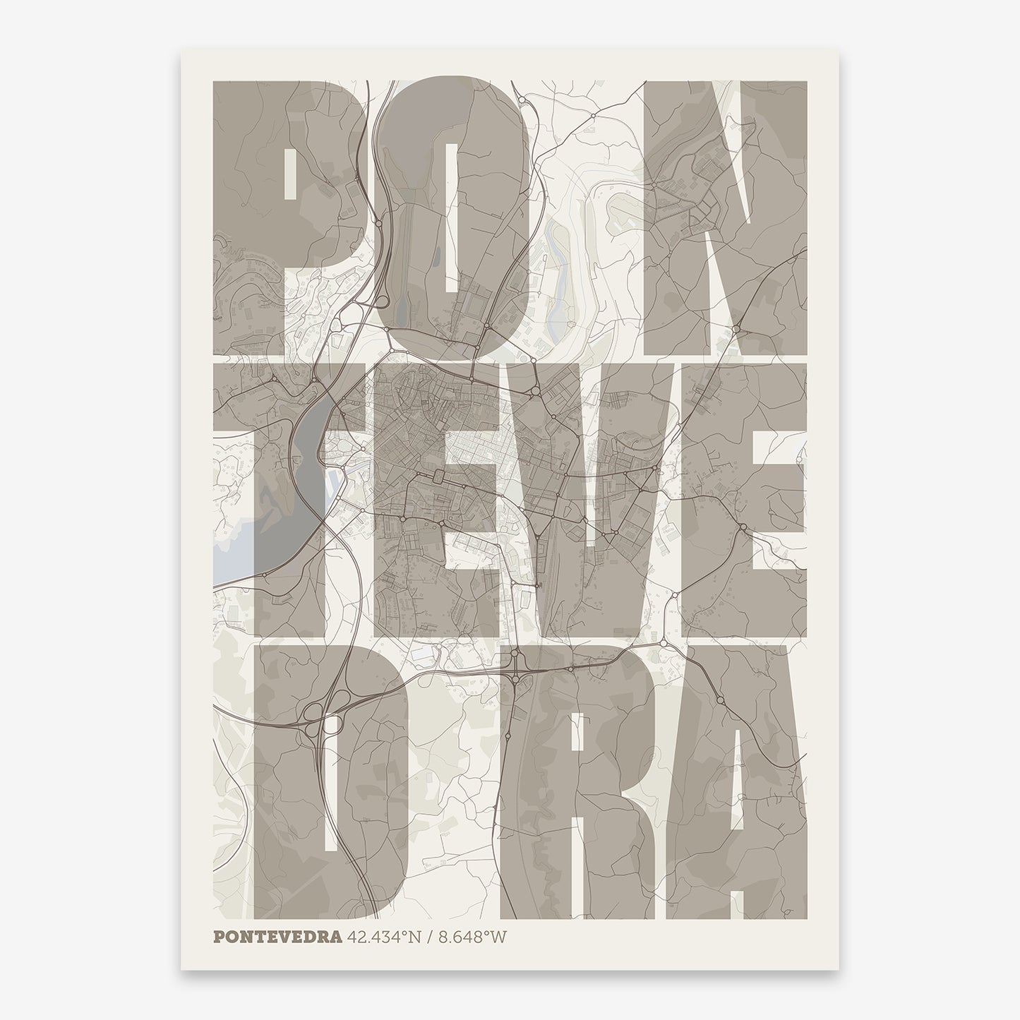 Pontevedra map V08 Rustic / Frame / No