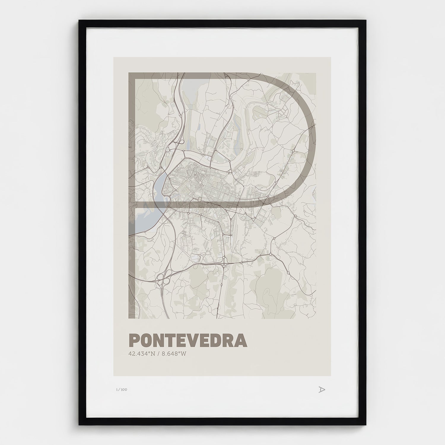 Lámina tipográfica de Pontevedra – diseño Ultrafina, marco negro
