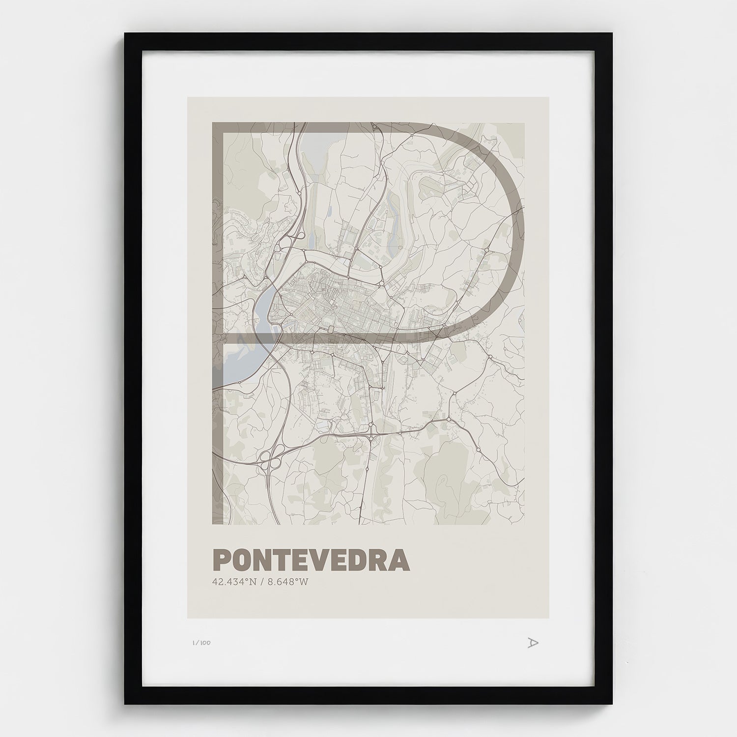 Lámina tipográfica de Pontevedra – diseño Ultrafina, marco negro
