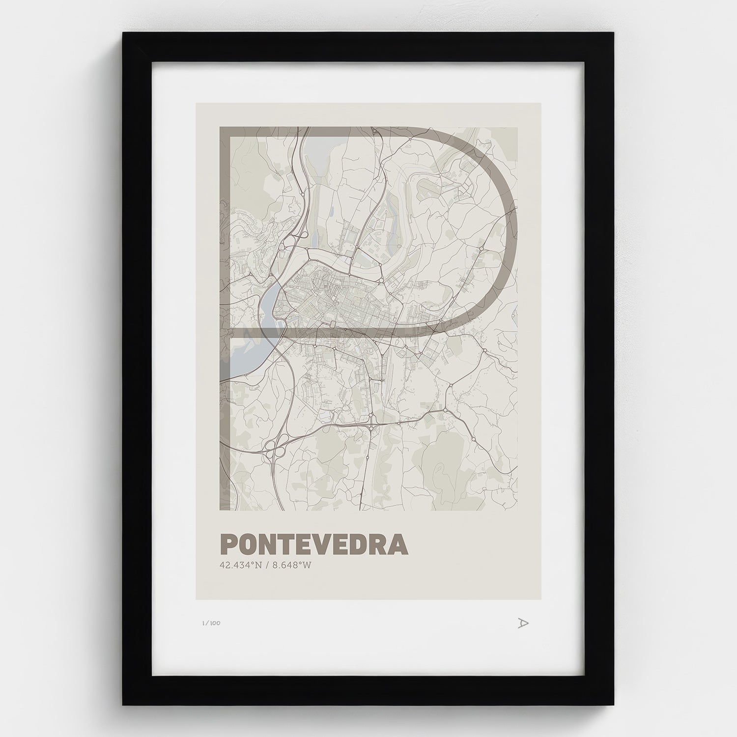 Lámina tipográfica de Pontevedra – diseño Ultrafina, marco negro