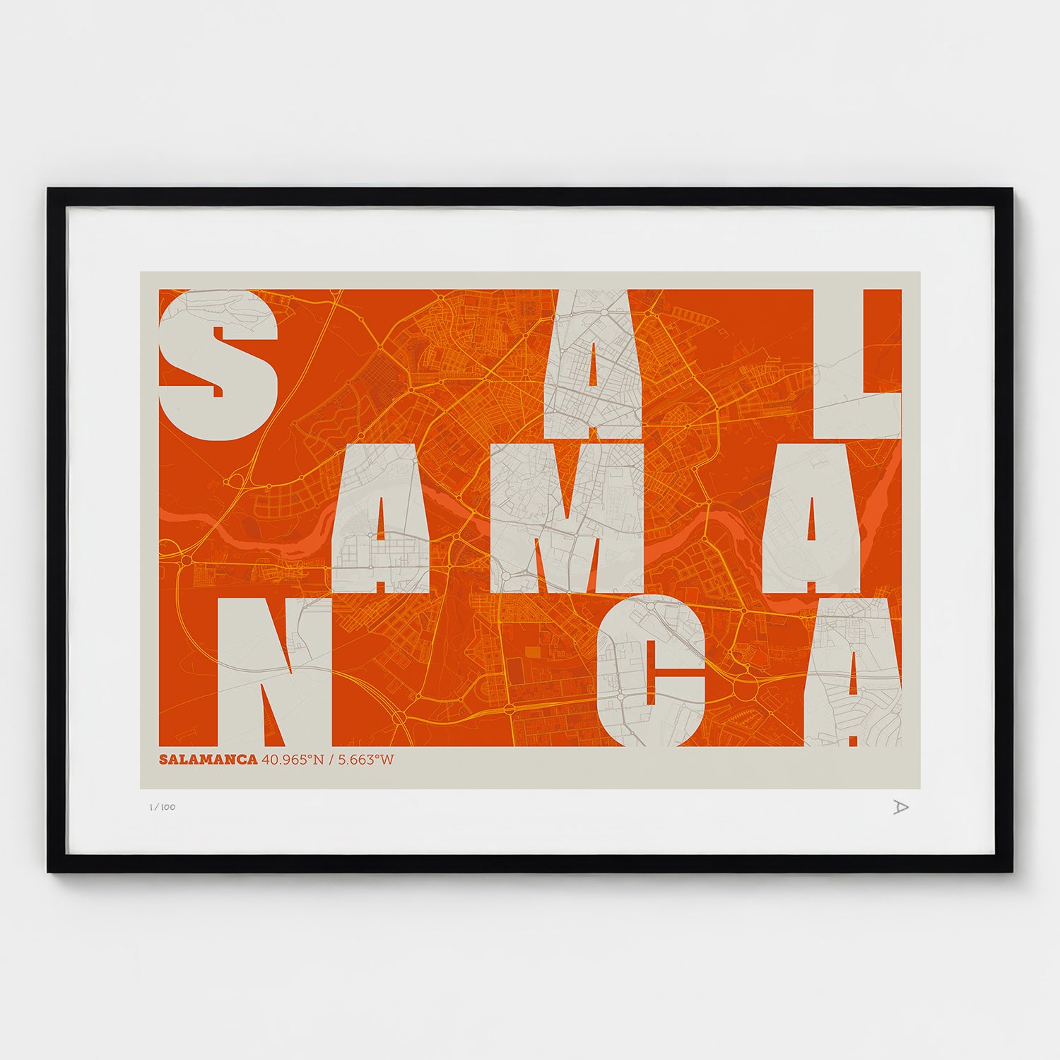 Lámina tipográfica de Salamanca – diseño Revoltosa, marco negro