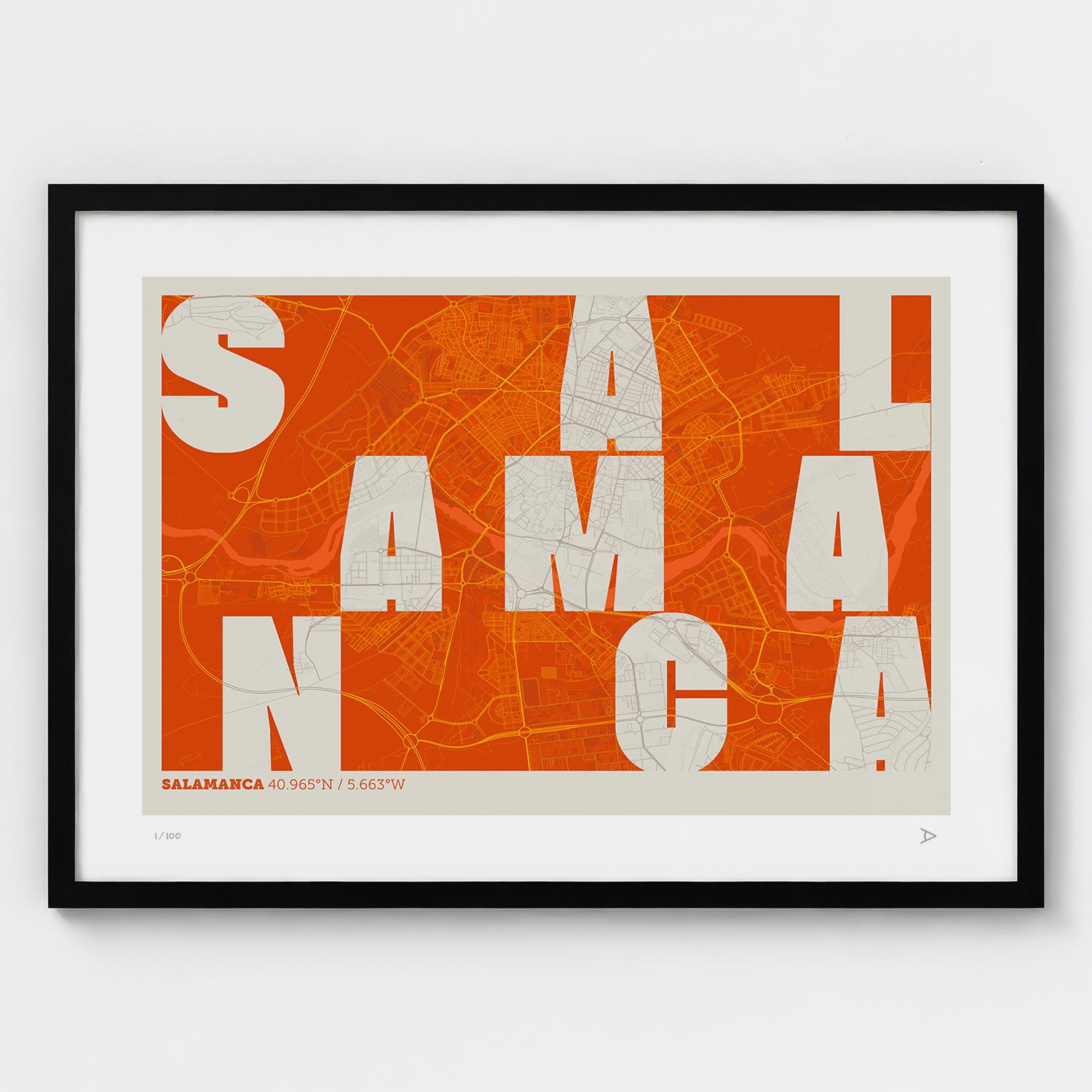 Lámina tipográfica de Salamanca – diseño Revoltosa, marco negro