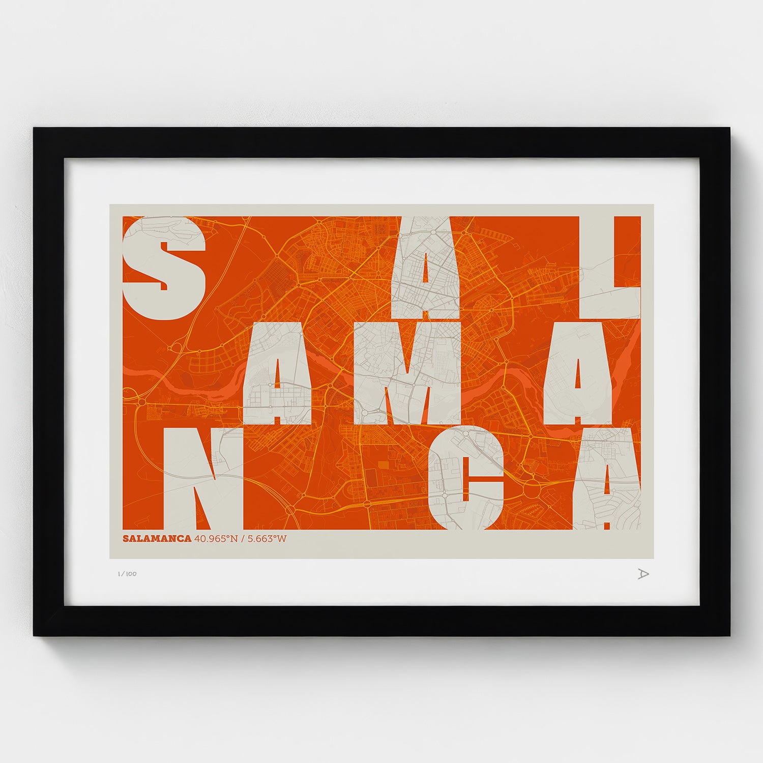 Lámina tipográfica de Salamanca – diseño Revoltosa, marco negro